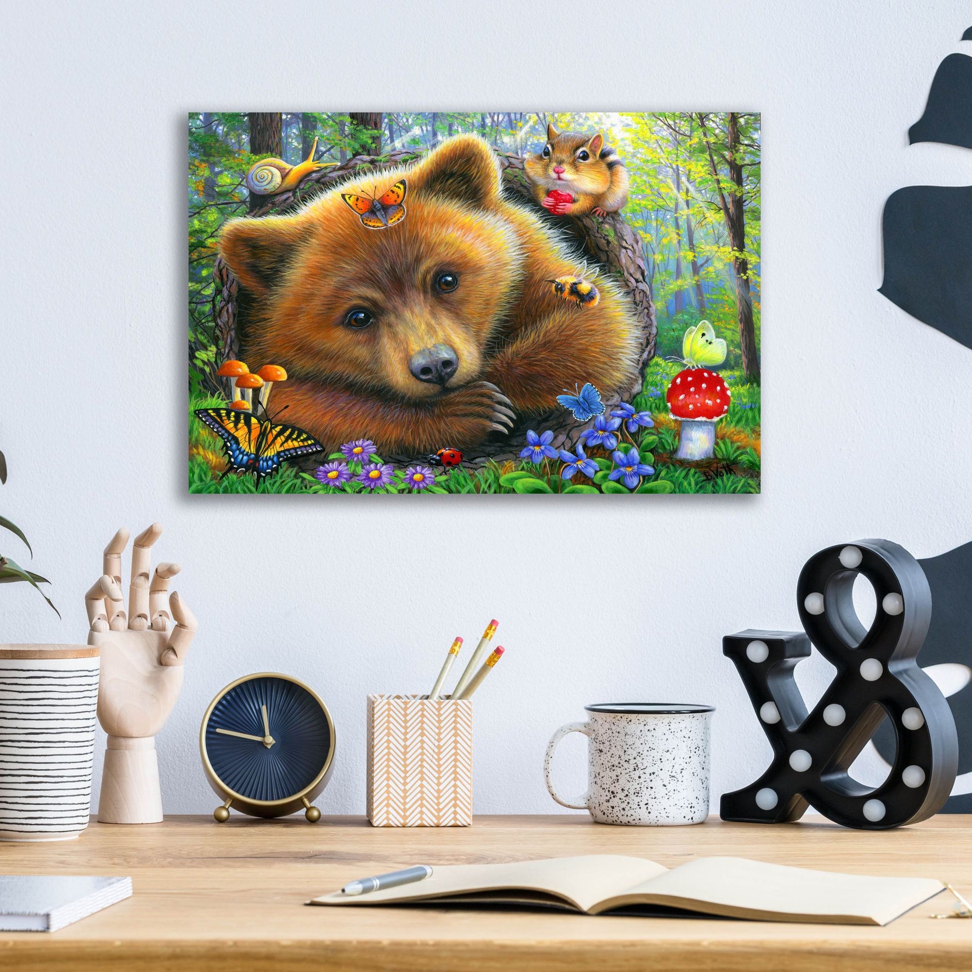 Epic Art 'Little Bear's Morning' by Bridget Voth, Acrylic Glass Wall Art,16x12