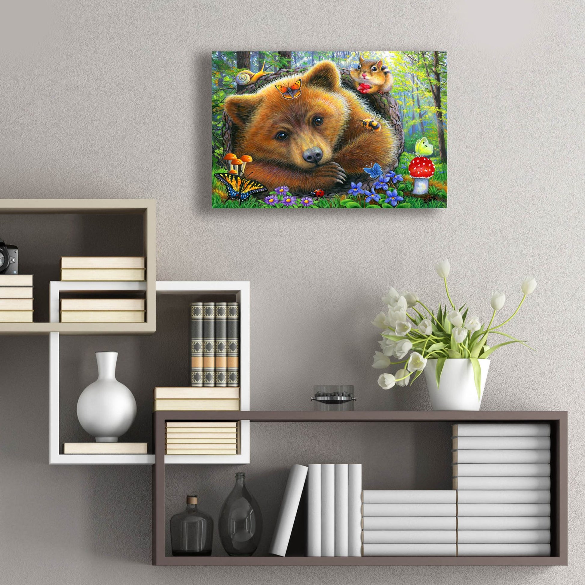 Epic Art 'Little Bear's Morning' by Bridget Voth, Acrylic Glass Wall Art,24x16