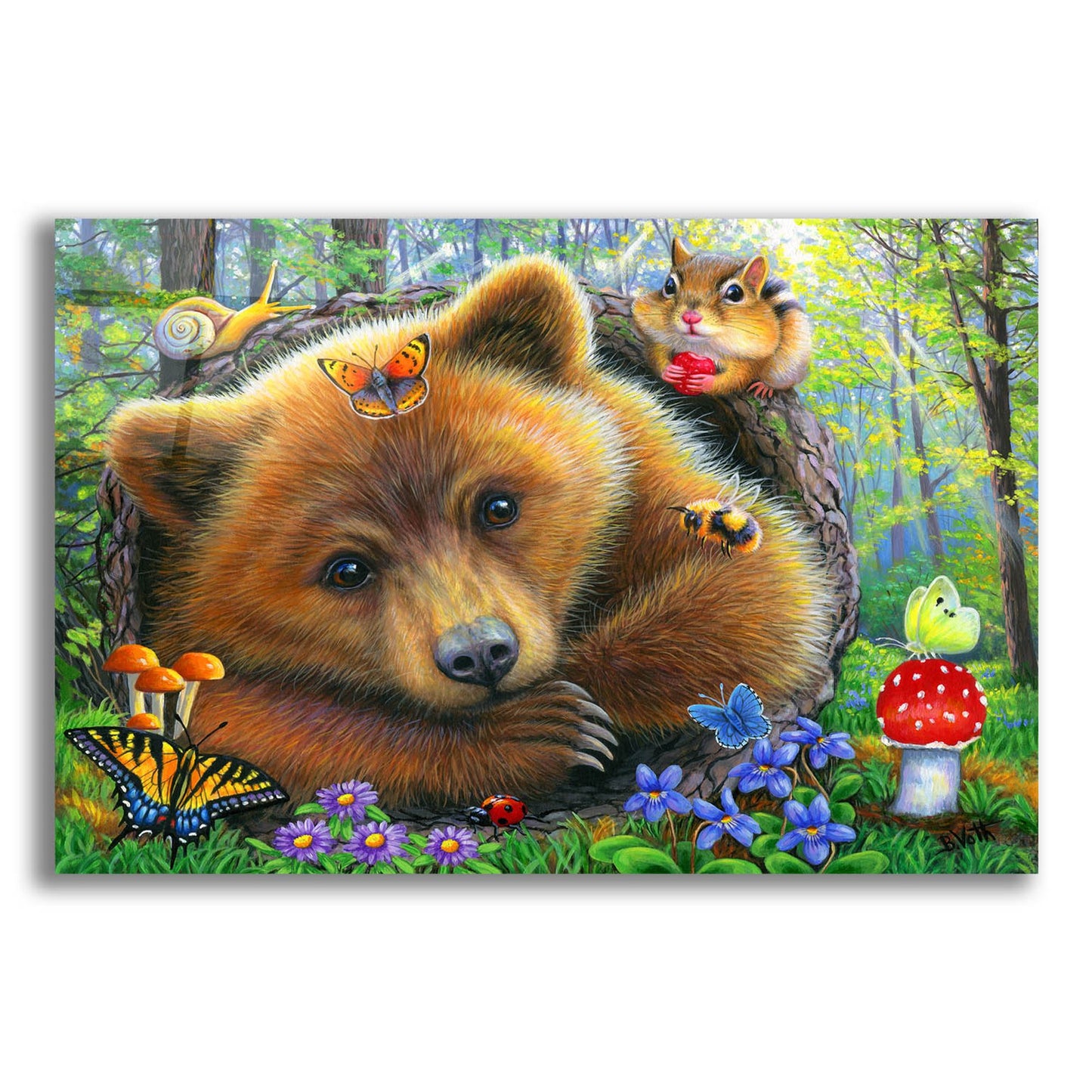 Epic Art 'Little Bear's Morning' by Bridget Voth, Acrylic Glass Wall Art,24x16