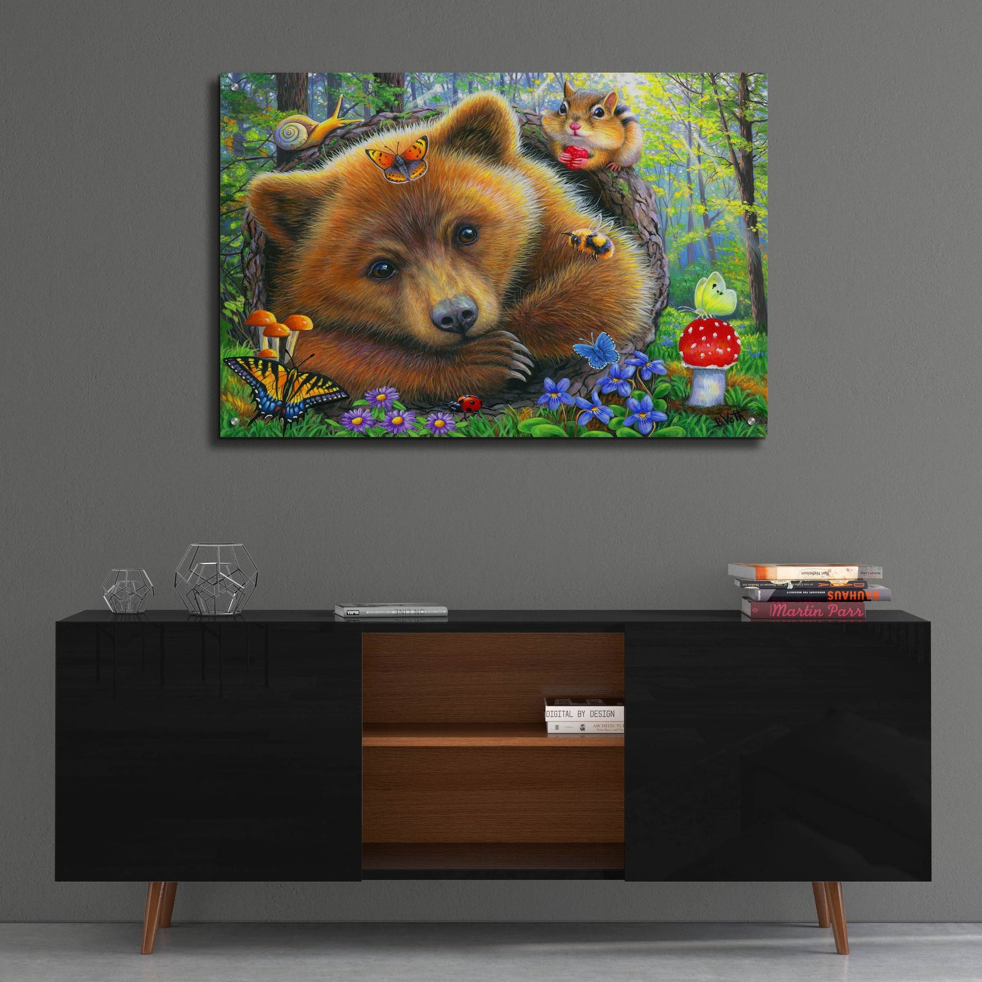 Epic Art 'Little Bear's Morning' by Bridget Voth, Acrylic Glass Wall Art,36x24