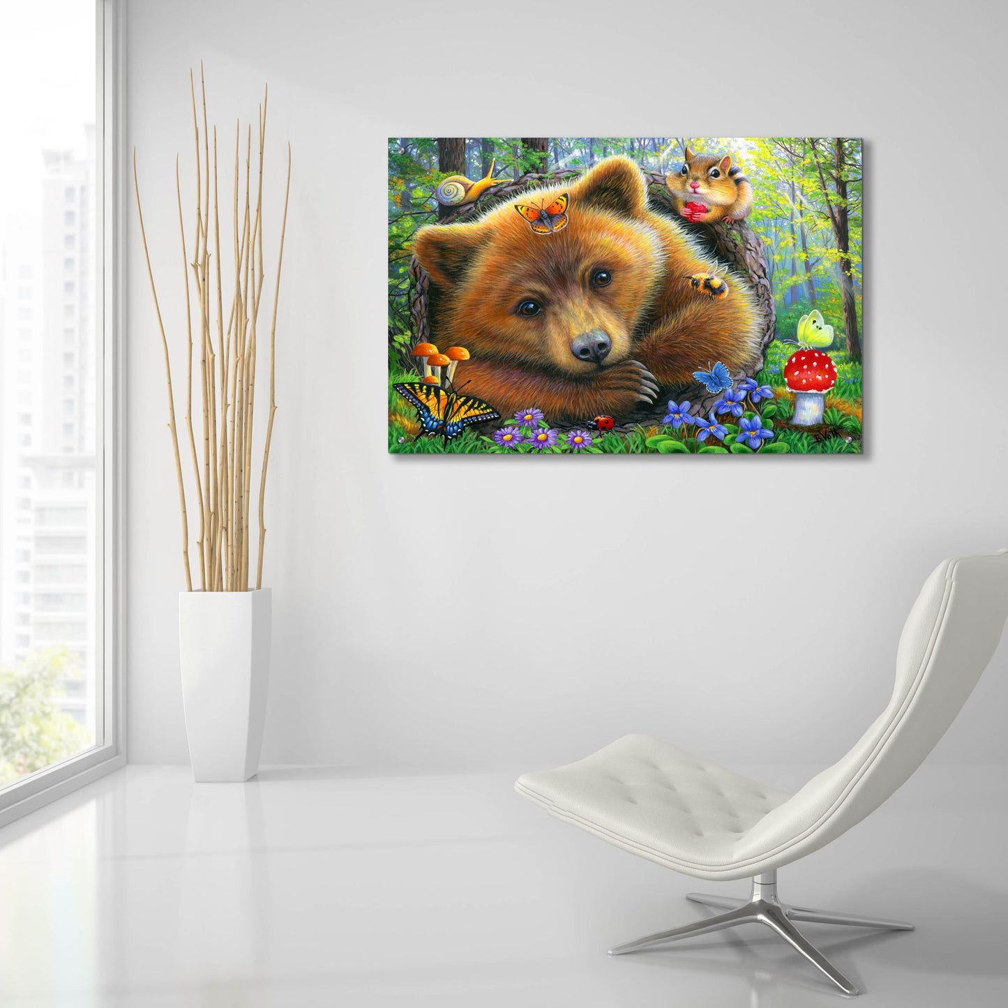 Epic Art 'Little Bear's Morning' by Bridget Voth, Acrylic Glass Wall Art,36x24