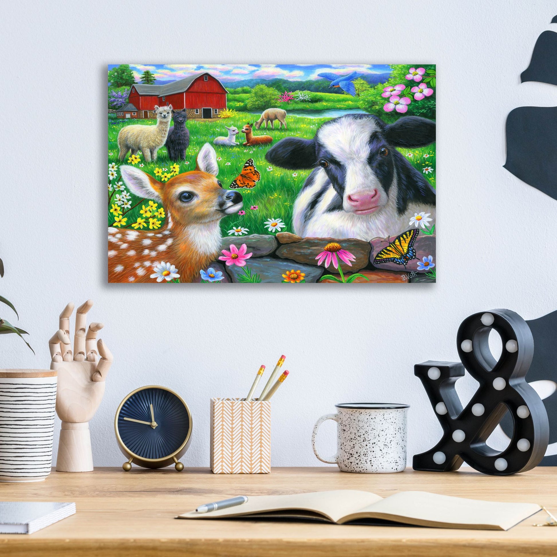 Epic Art 'Friends at the Farm' by Bridget Voth, Acrylic Glass Wall Art,16x12