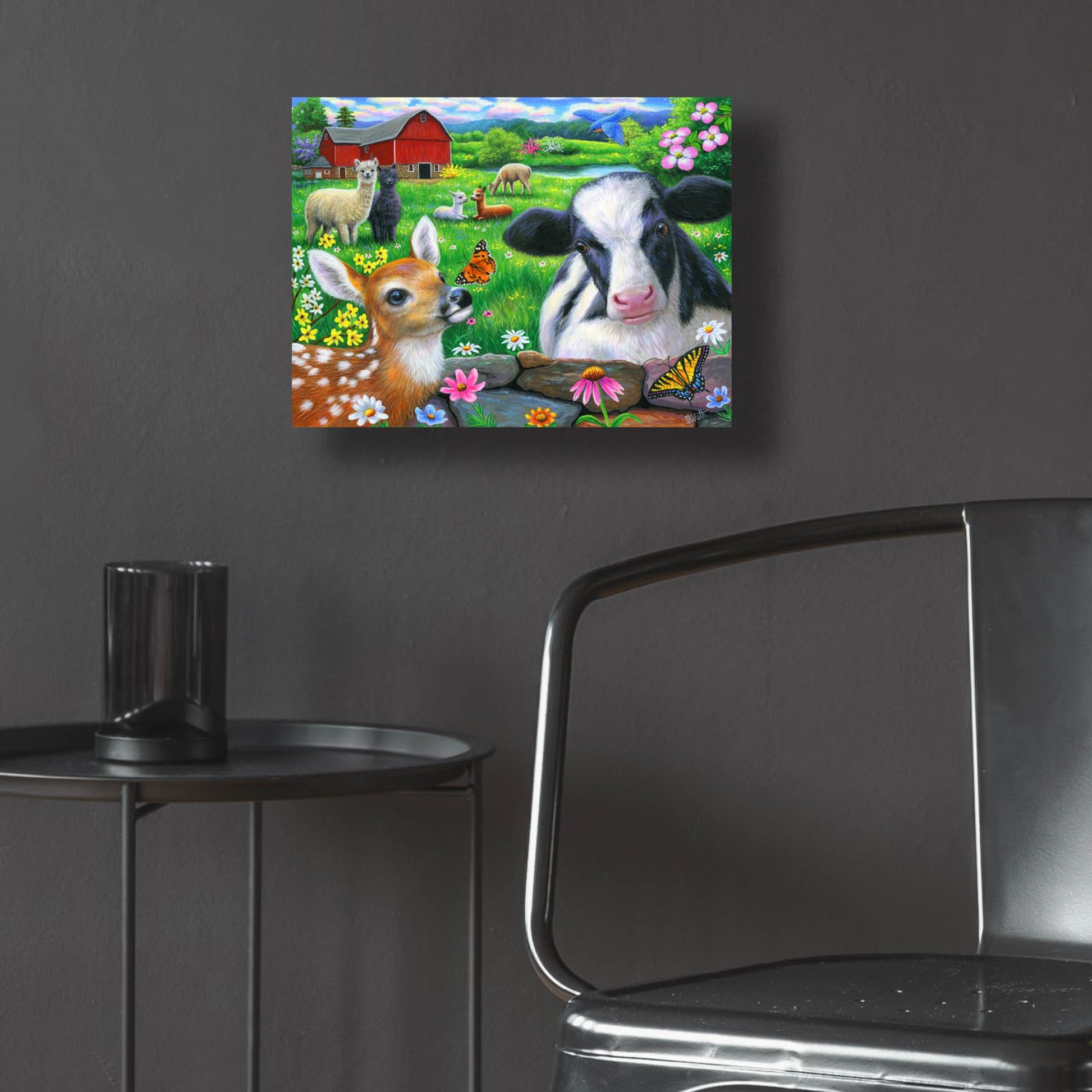 Epic Art 'Friends at the Farm' by Bridget Voth, Acrylic Glass Wall Art,16x12