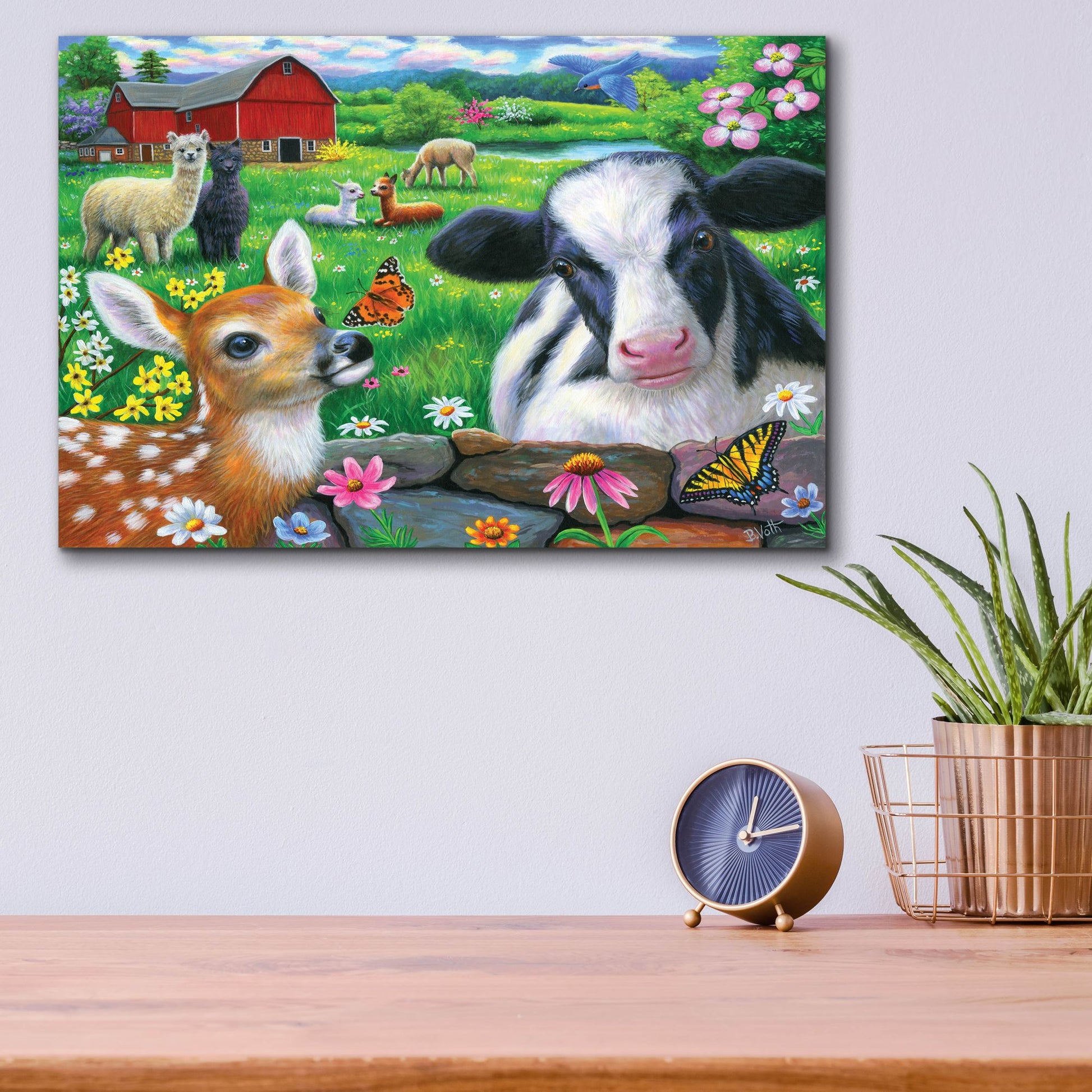 Epic Art 'Friends at the Farm' by Bridget Voth, Acrylic Glass Wall Art,16x12