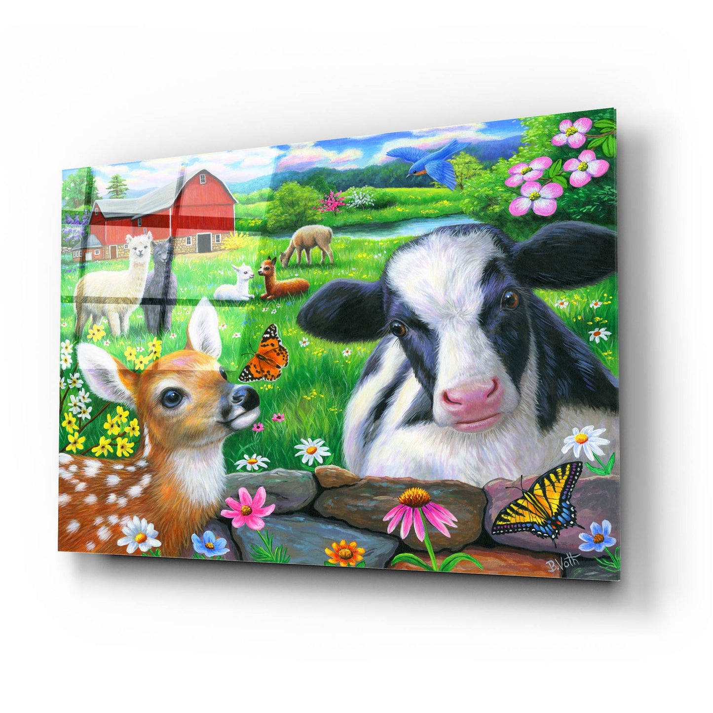 Epic Art 'Friends at the Farm' by Bridget Voth, Acrylic Glass Wall Art,24x16