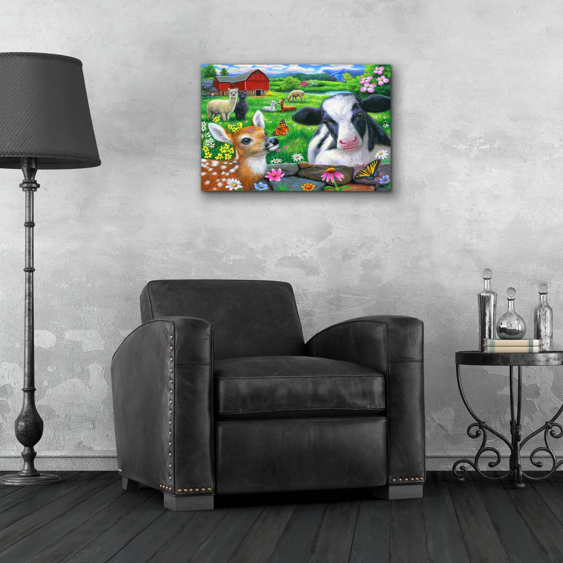 Epic Art 'Friends at the Farm' by Bridget Voth, Acrylic Glass Wall Art,24x16