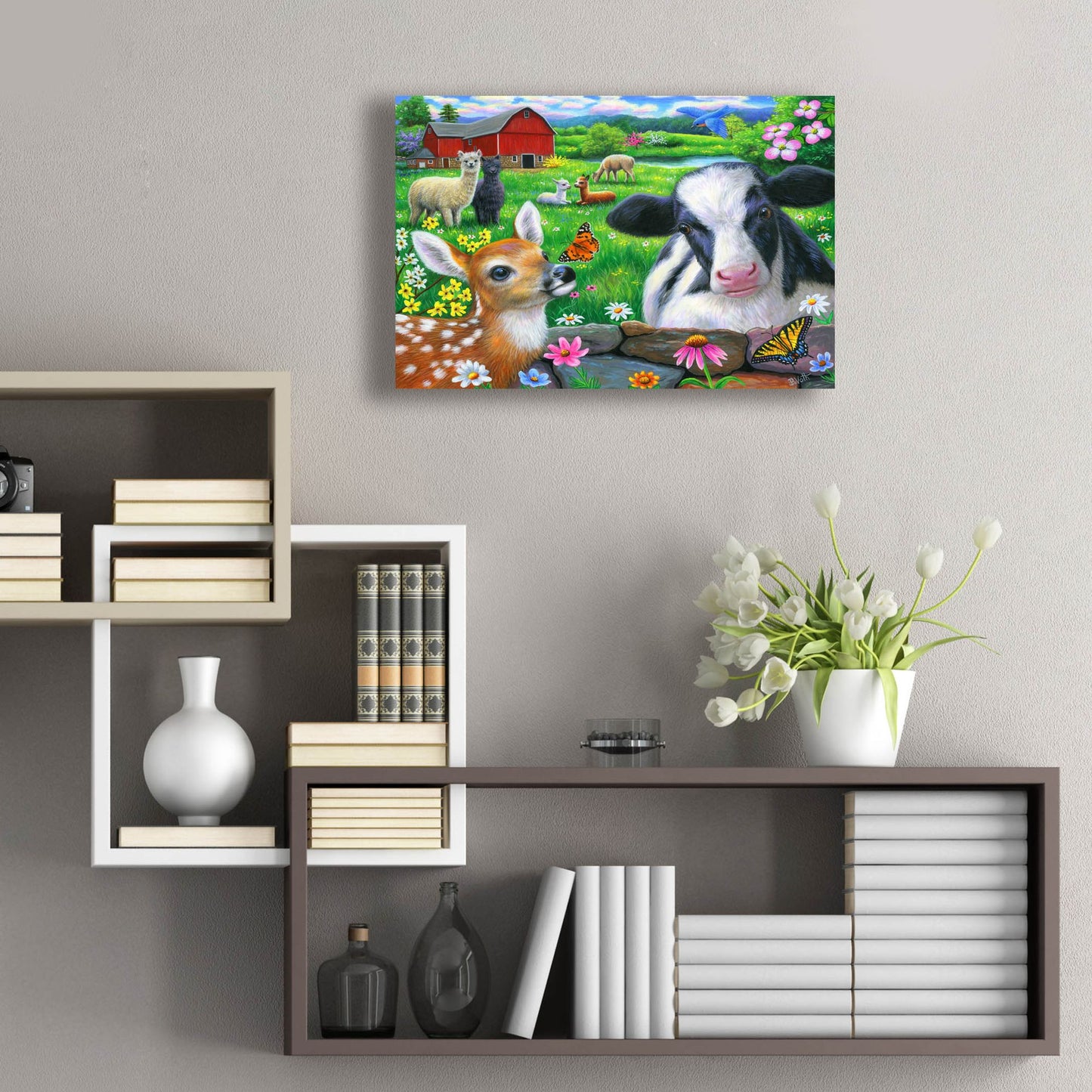 Epic Art 'Friends at the Farm' by Bridget Voth, Acrylic Glass Wall Art,24x16