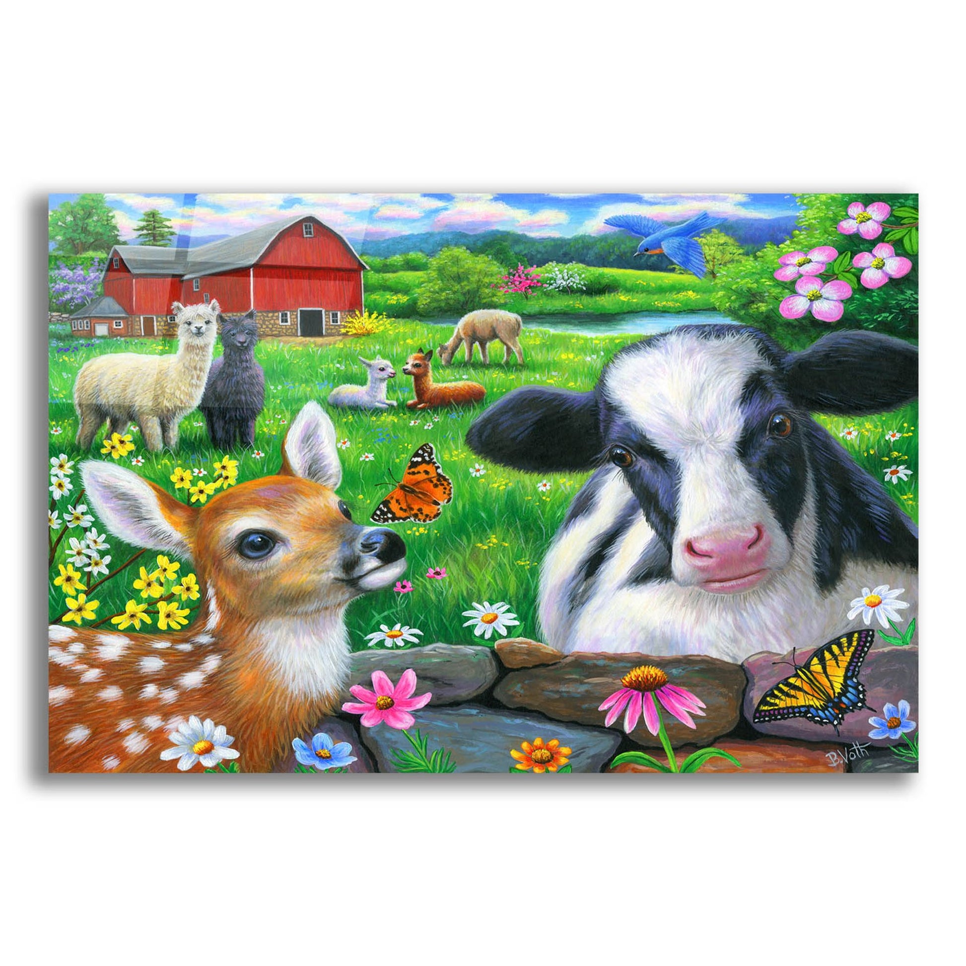 Epic Art 'Friends at the Farm' by Bridget Voth, Acrylic Glass Wall Art,24x16