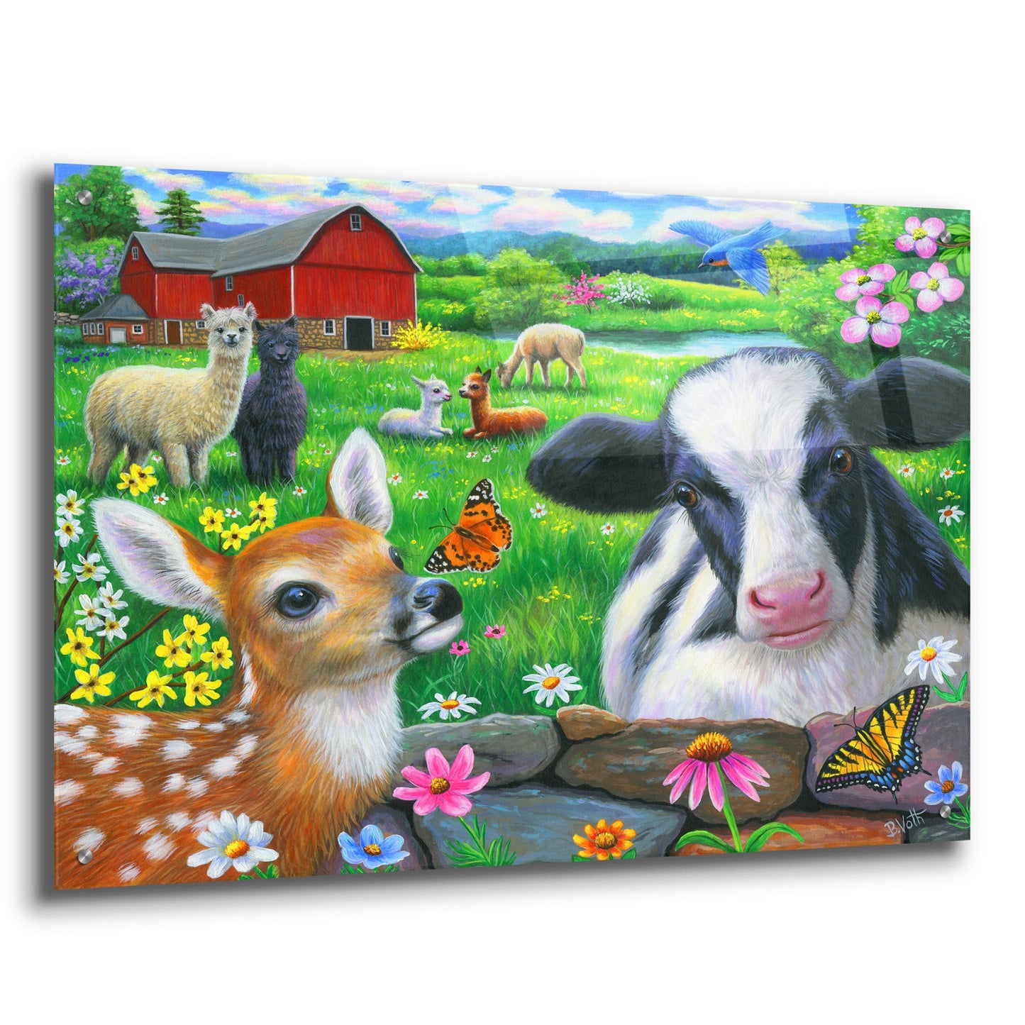 Epic Art 'Friends at the Farm' by Bridget Voth, Acrylic Glass Wall Art,36x24