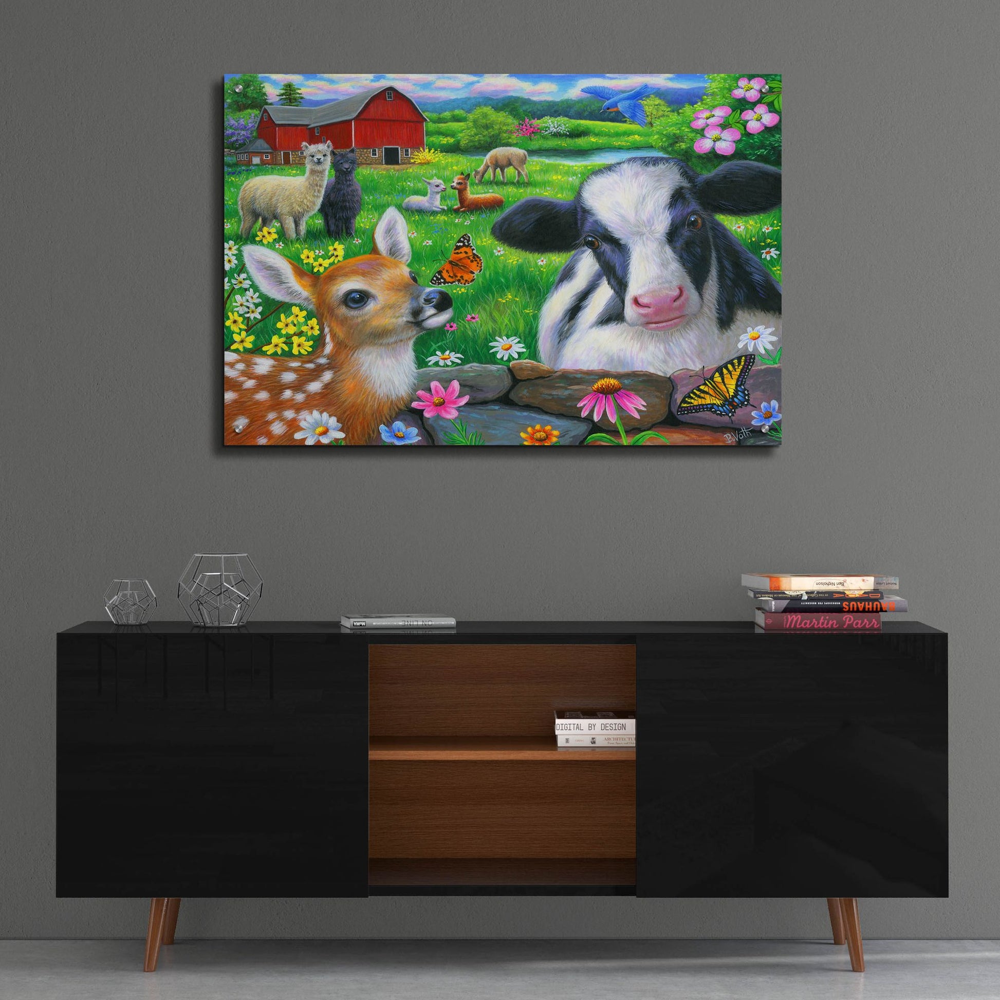 Epic Art 'Friends at the Farm' by Bridget Voth, Acrylic Glass Wall Art,36x24