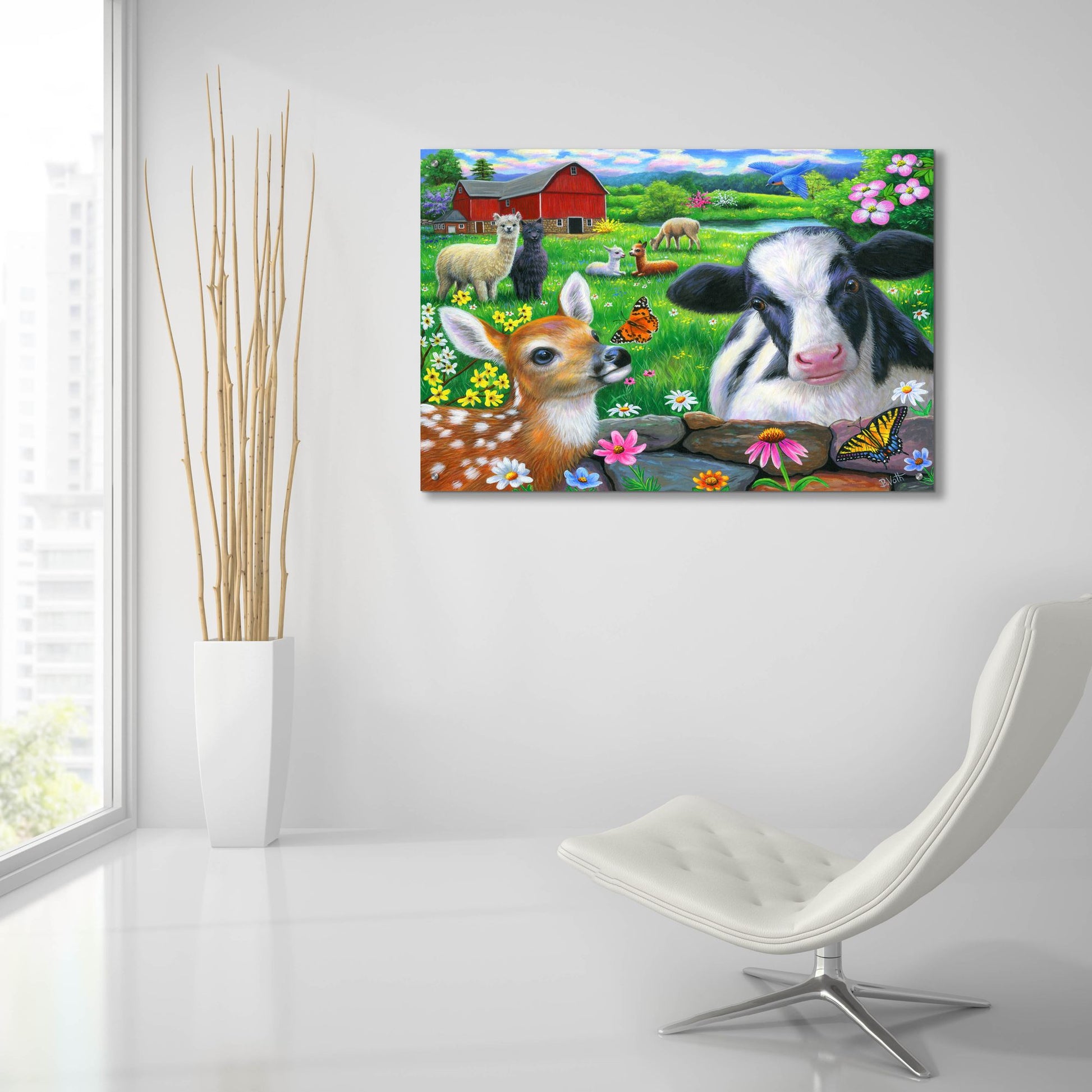 Epic Art 'Friends at the Farm' by Bridget Voth, Acrylic Glass Wall Art,36x24