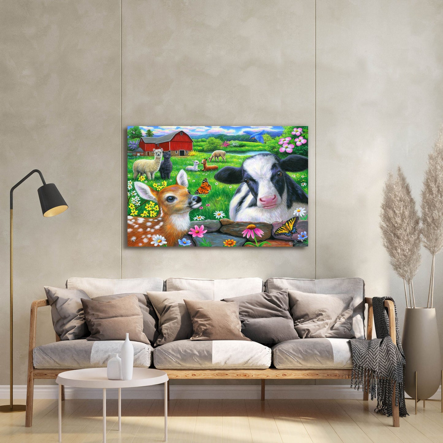 Epic Art 'Friends at the Farm' by Bridget Voth, Acrylic Glass Wall Art,36x24