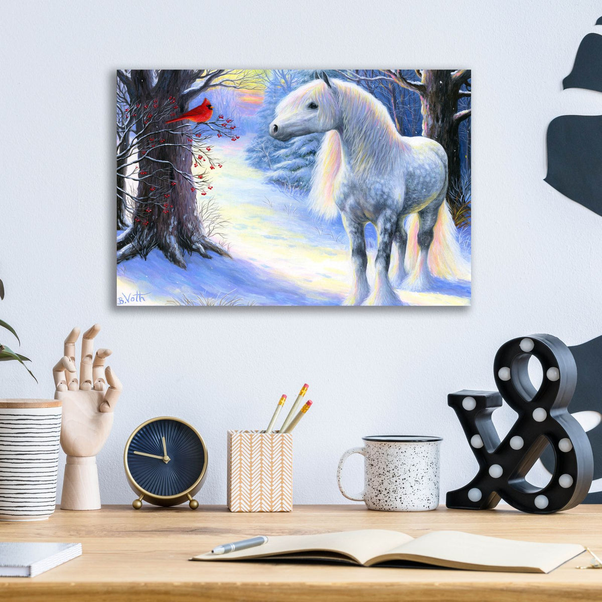 Little Red Bird by Bridget Voth - 16x12 acrylic wall art in a room