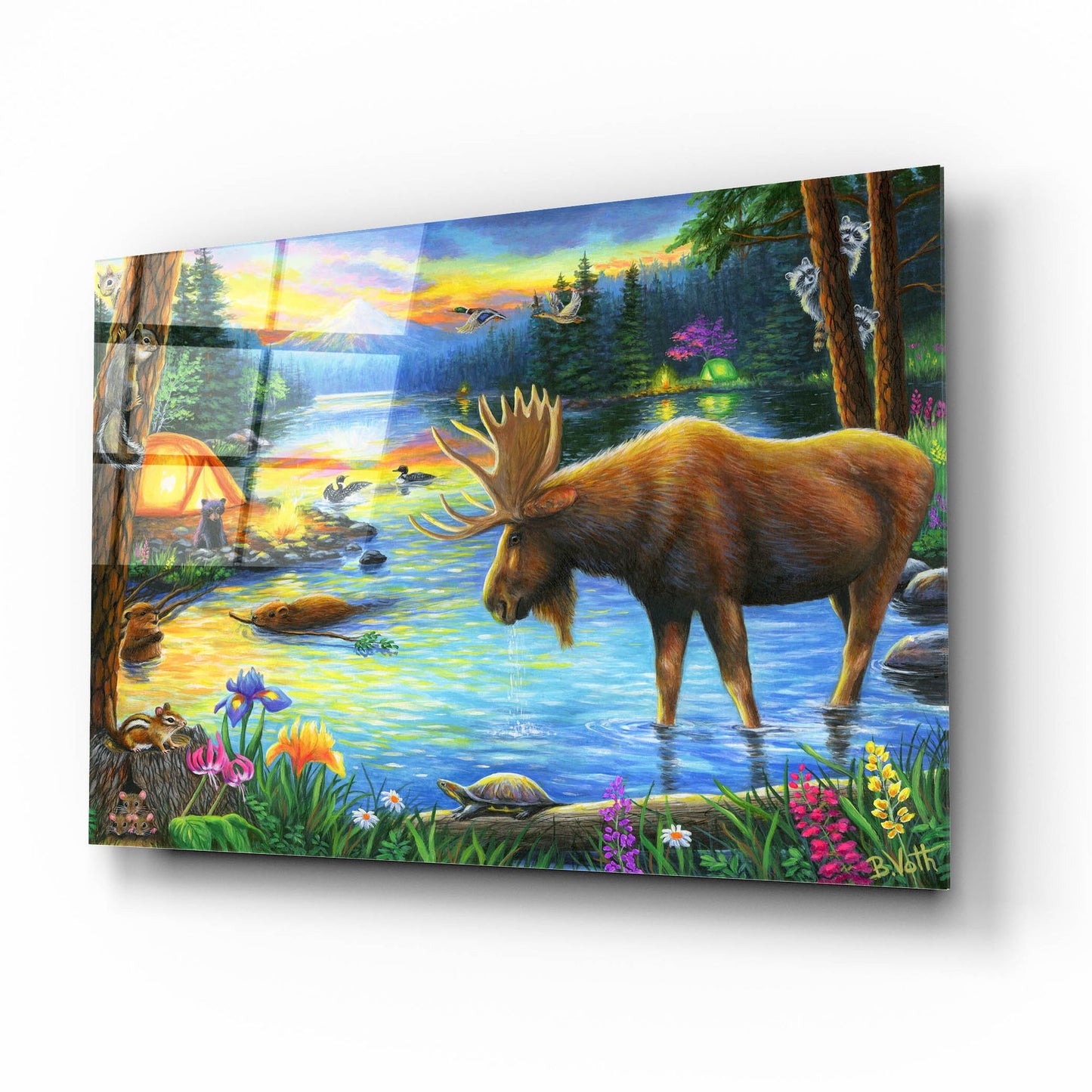 Epic Art 'Evening at the Mountain Lake' by Bridget Voth, Acrylic Glass Wall Art,16x12