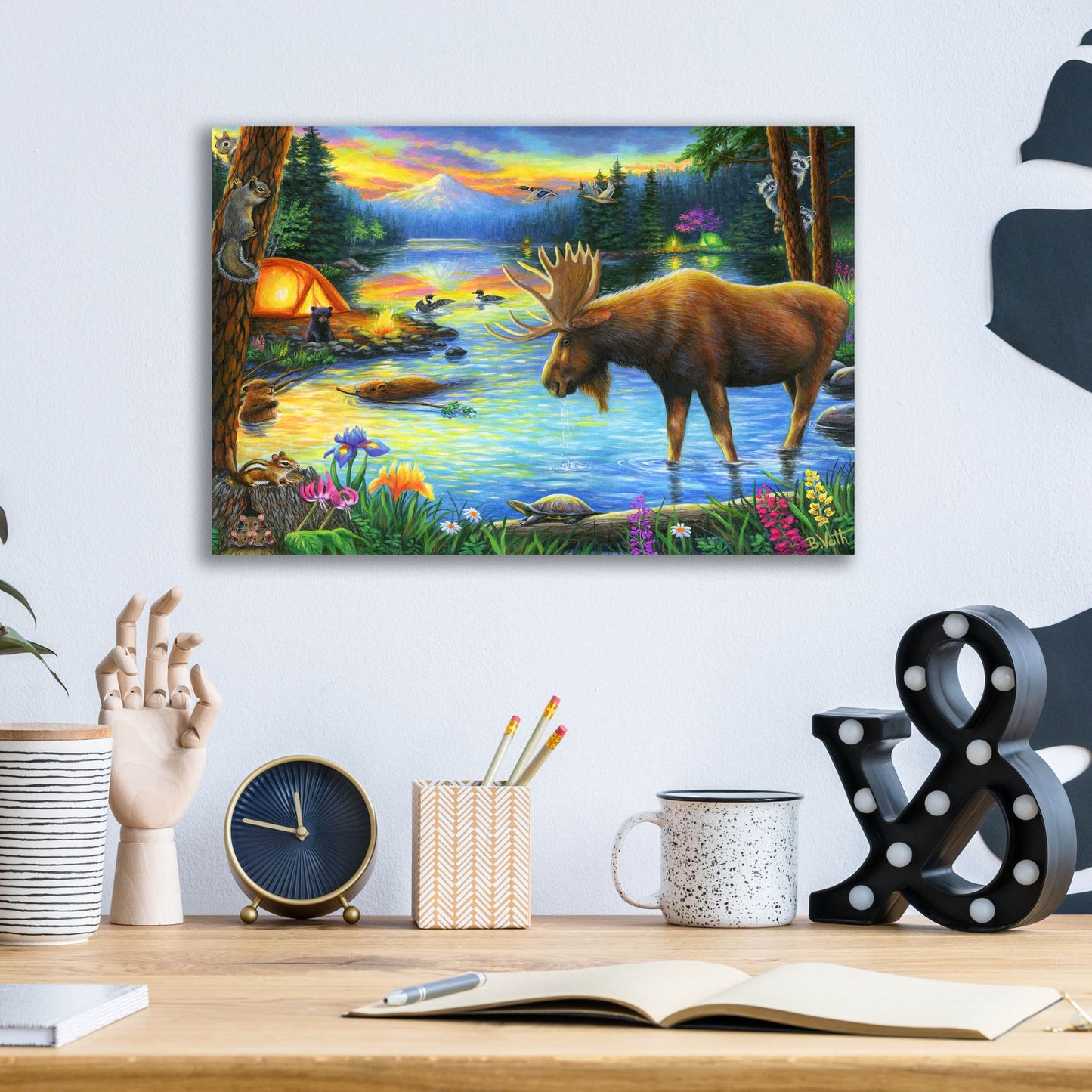 Epic Art 'Evening at the Mountain Lake' by Bridget Voth, Acrylic Glass Wall Art,16x12