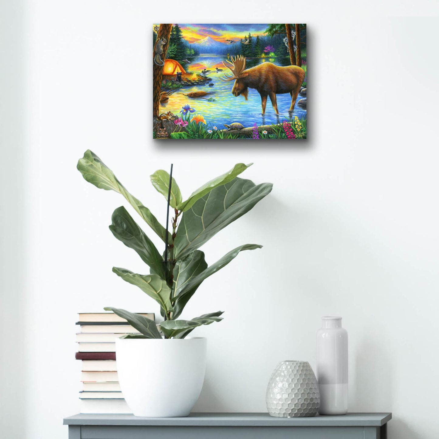 Epic Art 'Evening at the Mountain Lake' by Bridget Voth, Acrylic Glass Wall Art,16x12