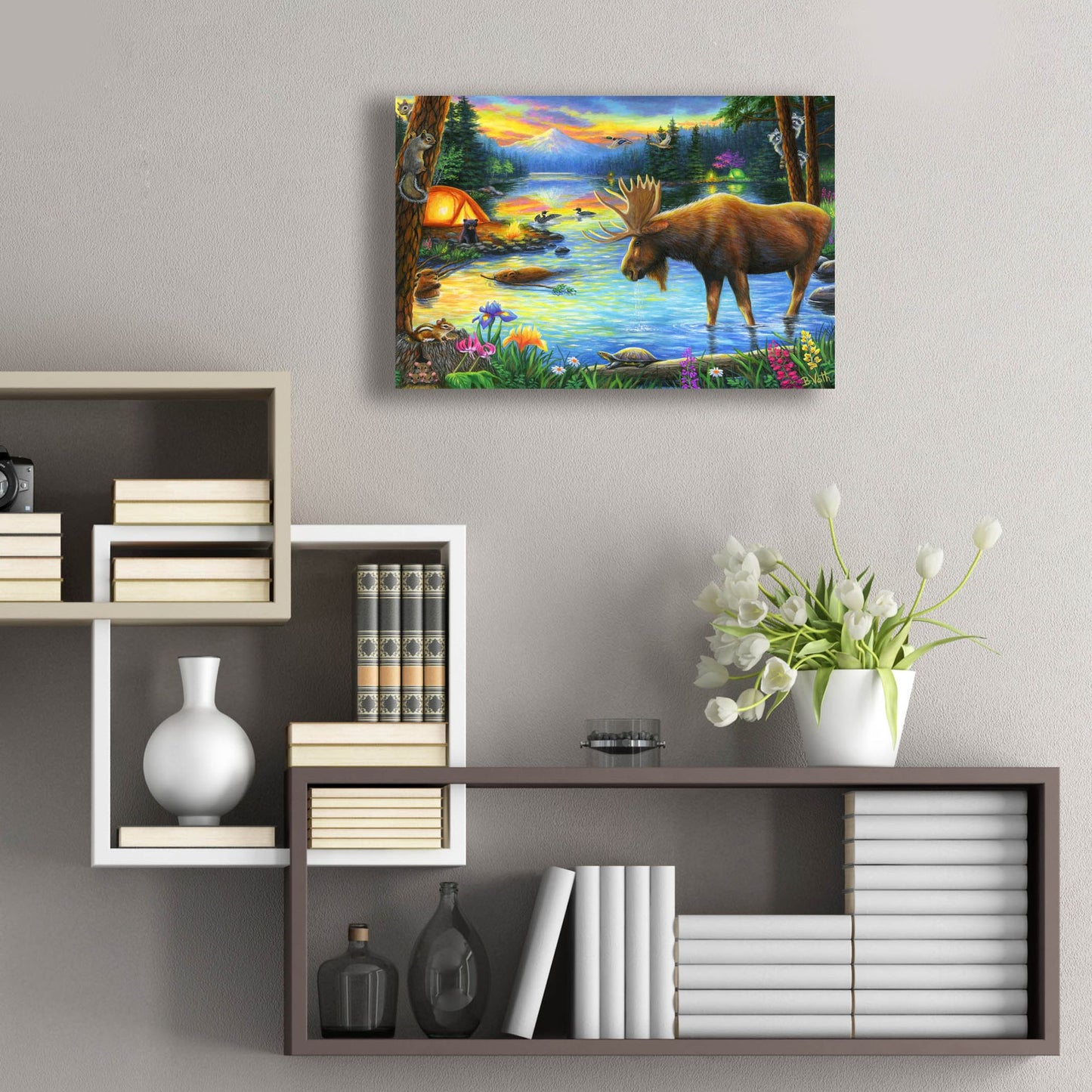 Epic Art 'Evening at the Mountain Lake' by Bridget Voth, Acrylic Glass Wall Art,24x16