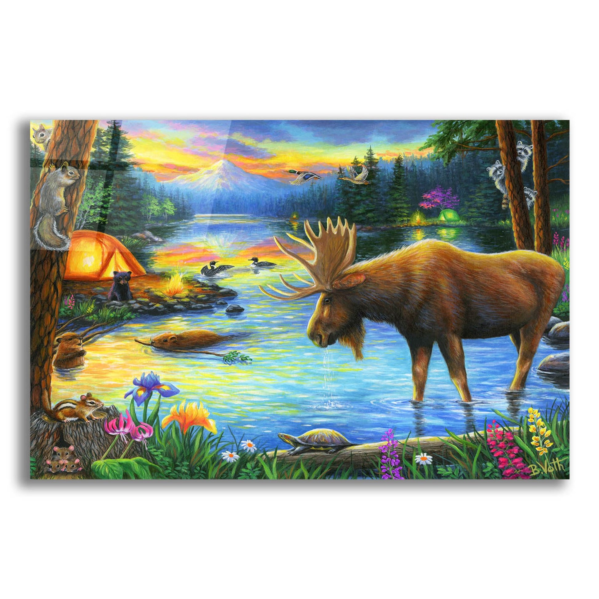 Epic Art 'Evening at the Mountain Lake' by Bridget Voth, Acrylic Glass Wall Art,24x16