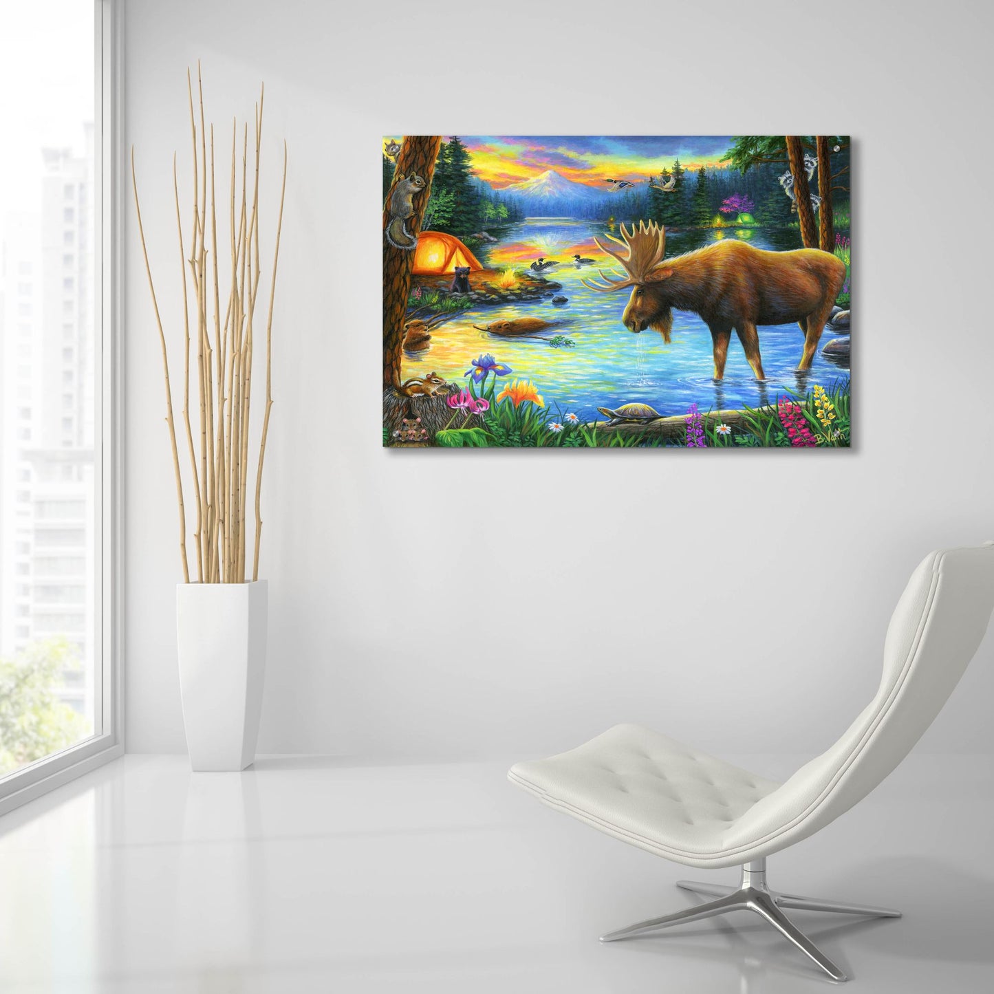 Epic Art 'Evening at the Mountain Lake' by Bridget Voth, Acrylic Glass Wall Art,36x24