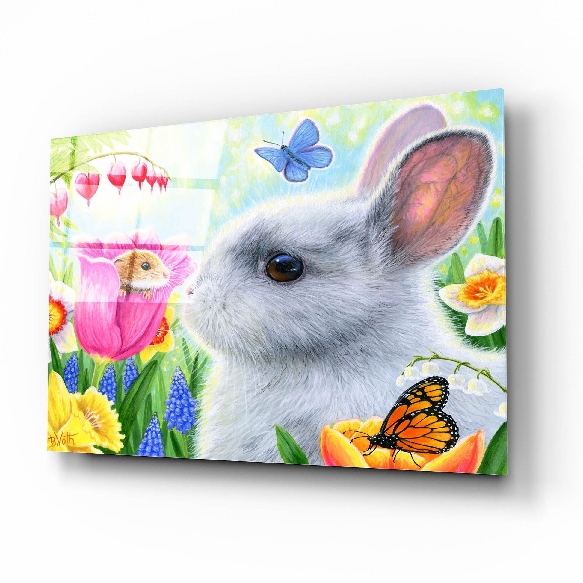 Epic Art 'Little Friend in the Tulips' by Bridget Voth, Acrylic Glass Wall Art,16x12