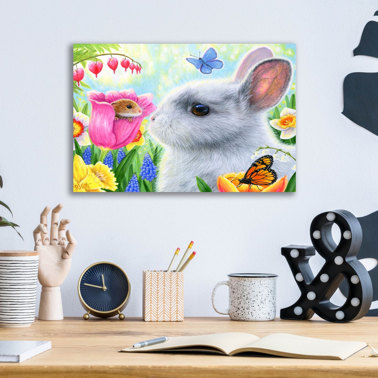 Epic Art 'Little Friend in the Tulips' by Bridget Voth, Acrylic Glass Wall Art,16x12