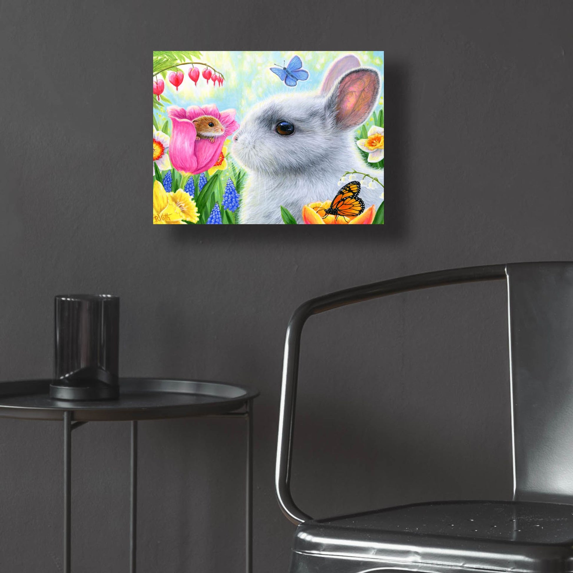 Epic Art 'Little Friend in the Tulips' by Bridget Voth, Acrylic Glass Wall Art,16x12