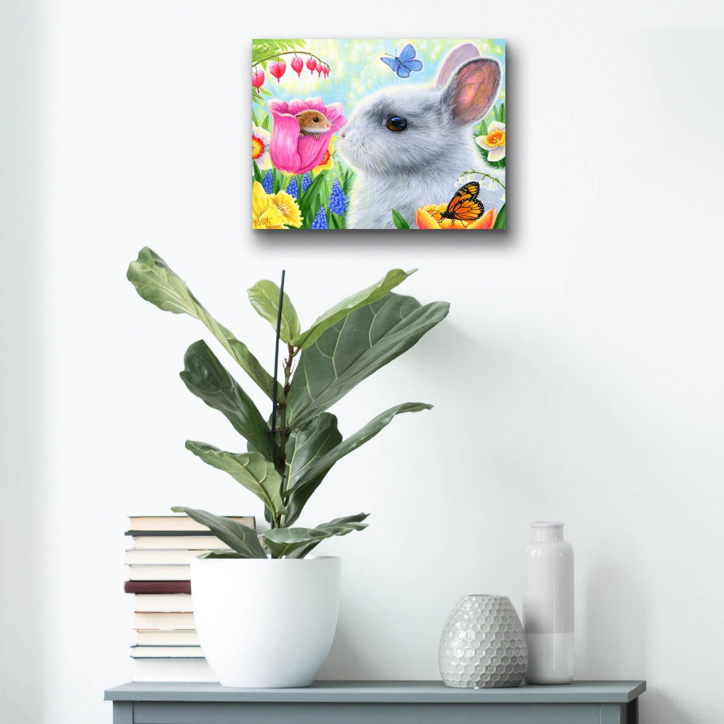 Epic Art 'Little Friend in the Tulips' by Bridget Voth, Acrylic Glass Wall Art,16x12