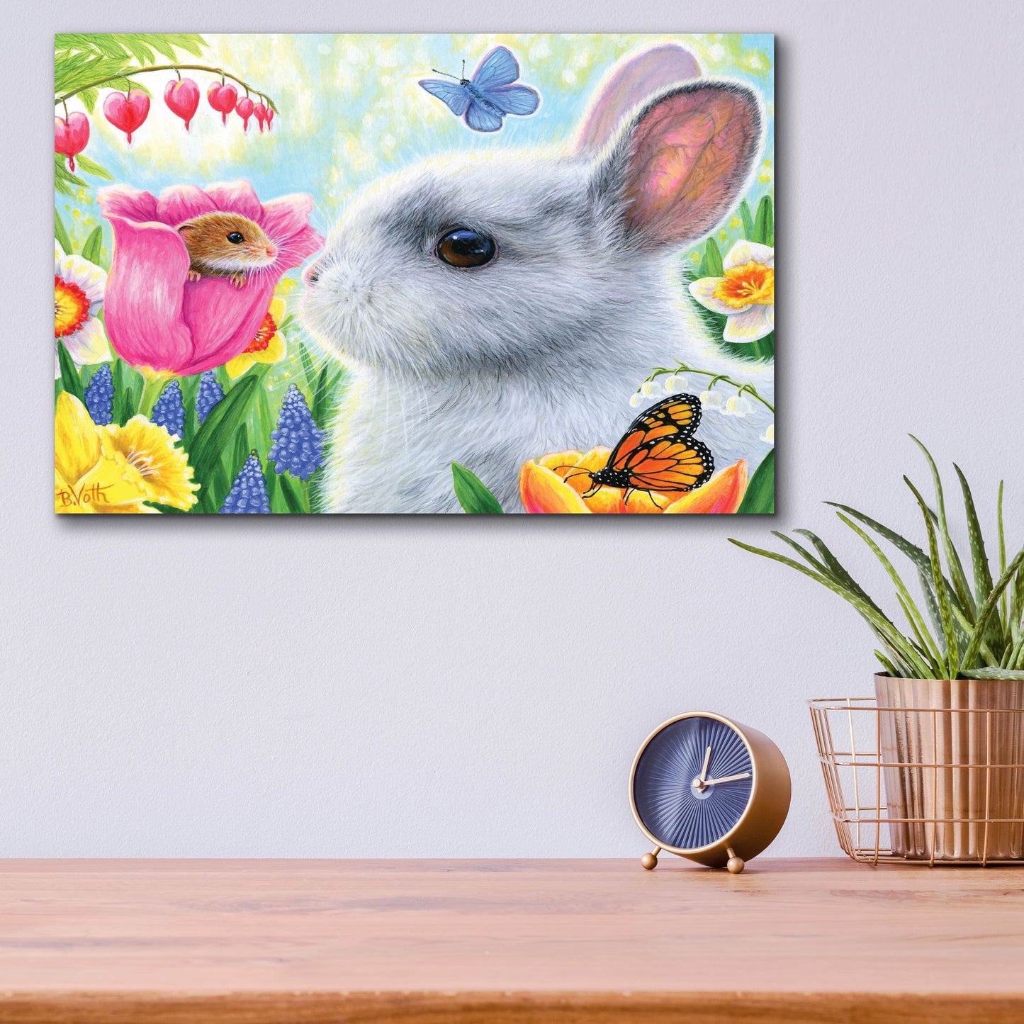 Epic Art 'Little Friend in the Tulips' by Bridget Voth, Acrylic Glass Wall Art,16x12