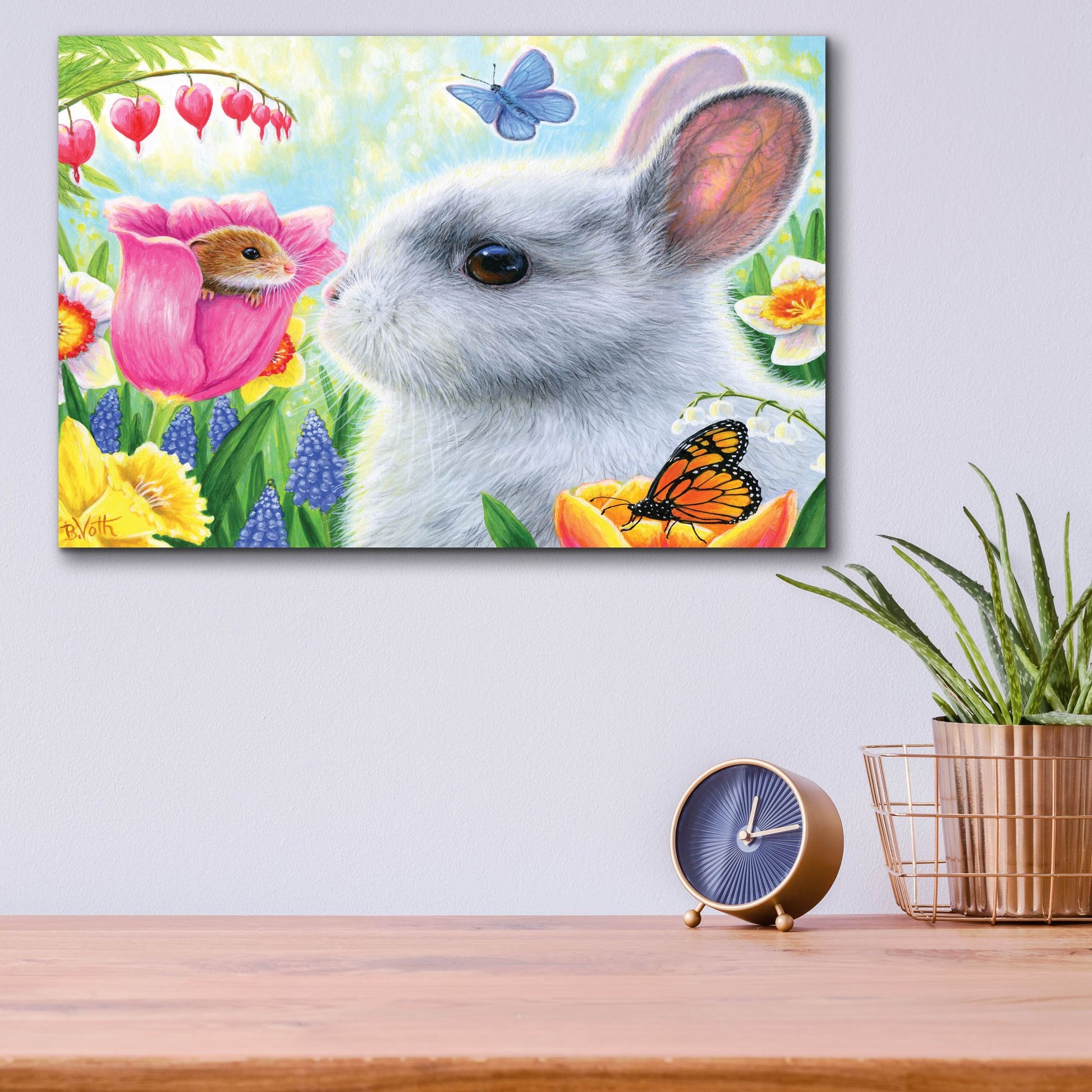 Epic Art 'Little Friend in the Tulips' by Bridget Voth, Acrylic Glass Wall Art,16x12