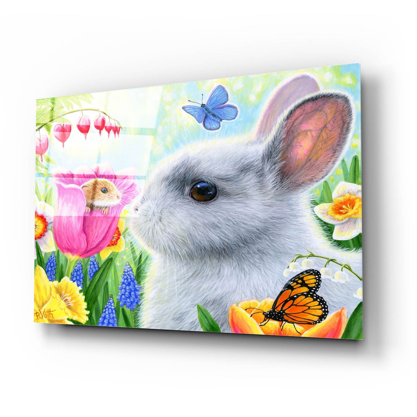 Epic Art 'Little Friend in the Tulips' by Bridget Voth, Acrylic Glass Wall Art,24x16