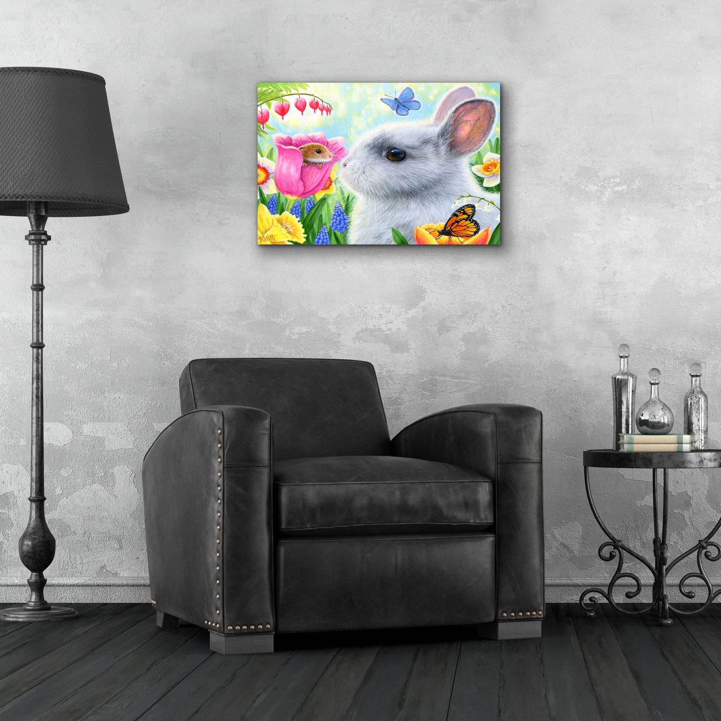 Epic Art 'Little Friend in the Tulips' by Bridget Voth, Acrylic Glass Wall Art,24x16