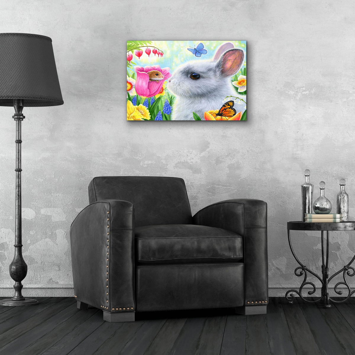 Epic Art 'Little Friend in the Tulips' by Bridget Voth, Acrylic Glass Wall Art,24x16
