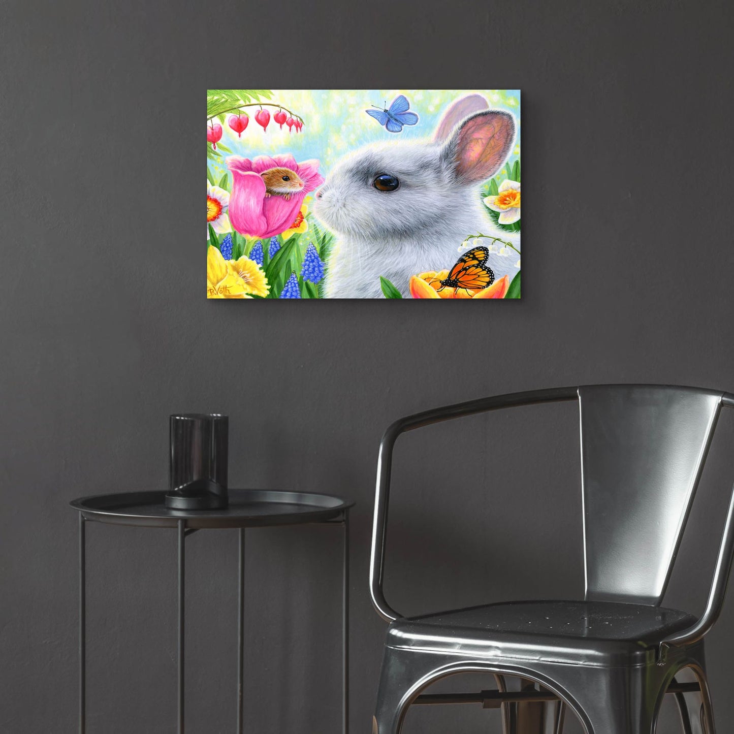 Epic Art 'Little Friend in the Tulips' by Bridget Voth, Acrylic Glass Wall Art,24x16