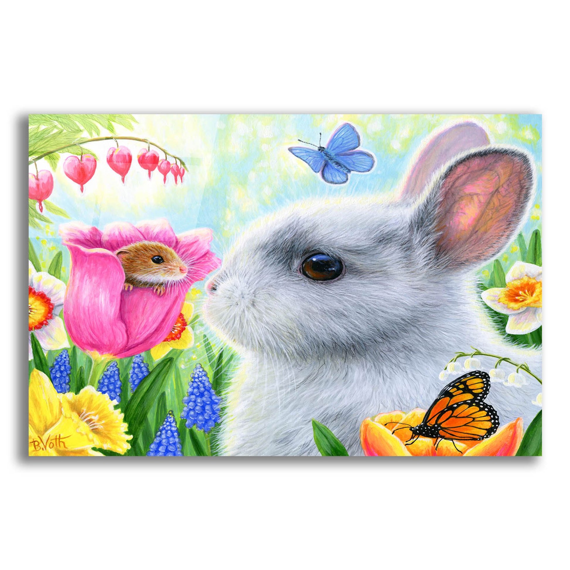 Epic Art 'Little Friend in the Tulips' by Bridget Voth, Acrylic Glass Wall Art,24x16