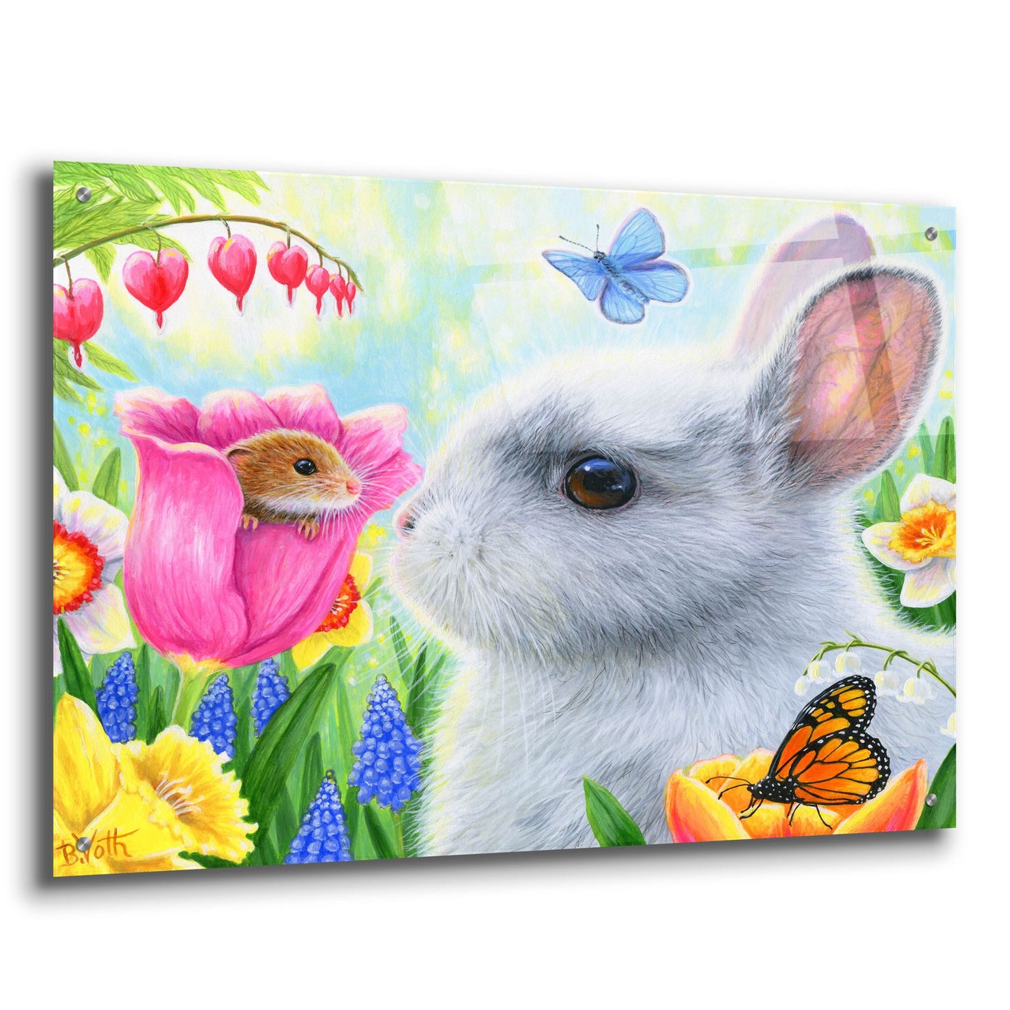 Epic Art 'Little Friend in the Tulips' by Bridget Voth, Acrylic Glass Wall Art,36x24