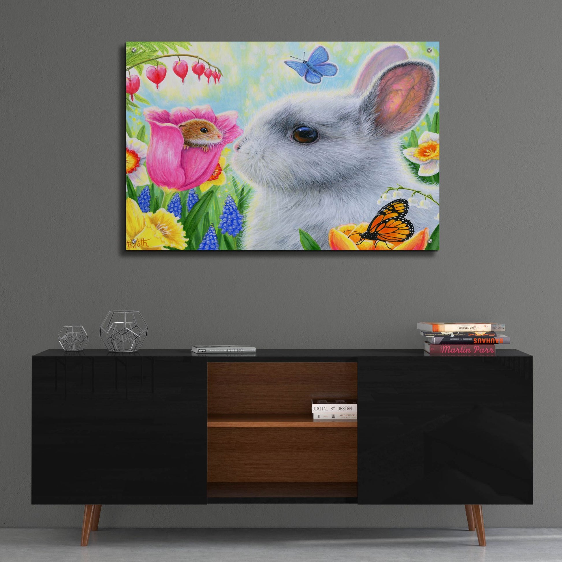 Epic Art 'Little Friend in the Tulips' by Bridget Voth, Acrylic Glass Wall Art,36x24