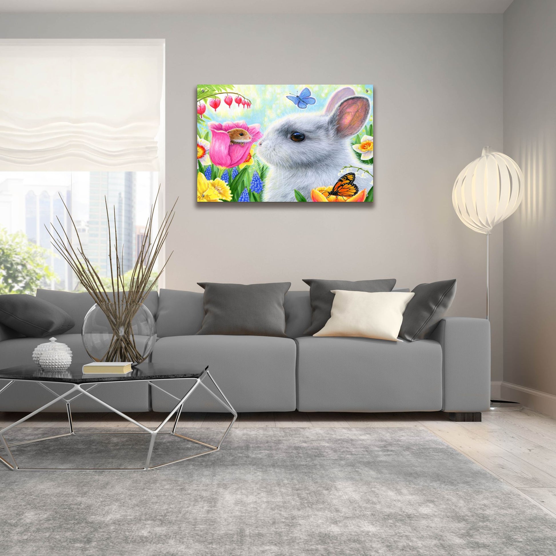 Epic Art 'Little Friend in the Tulips' by Bridget Voth, Acrylic Glass Wall Art,36x24