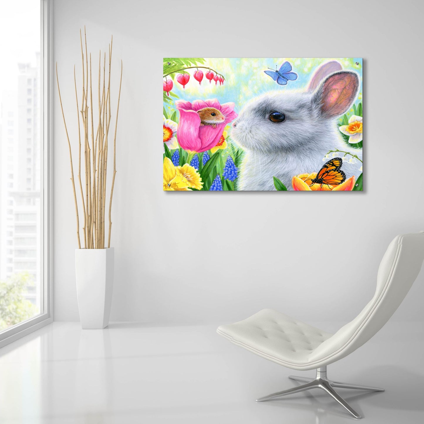 Epic Art 'Little Friend in the Tulips' by Bridget Voth, Acrylic Glass Wall Art,36x24