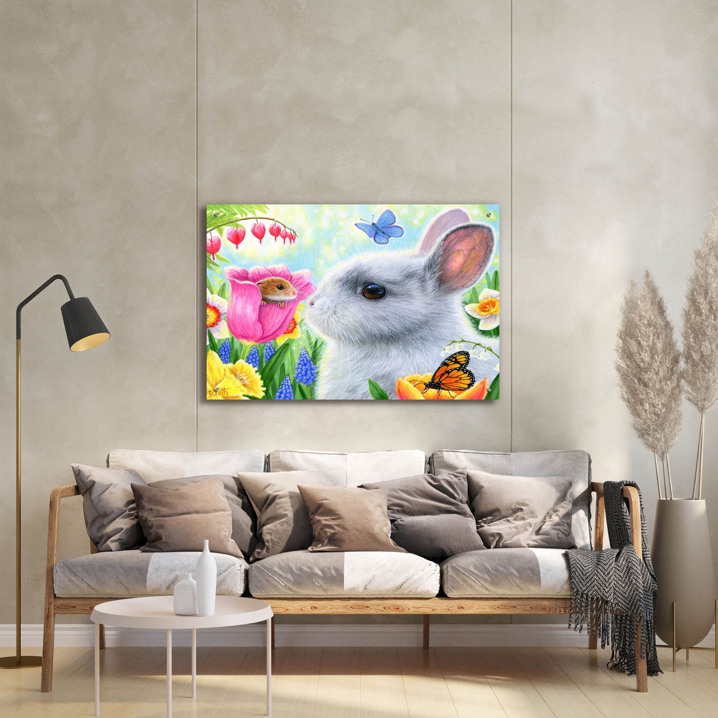 Epic Art 'Little Friend in the Tulips' by Bridget Voth, Acrylic Glass Wall Art,36x24