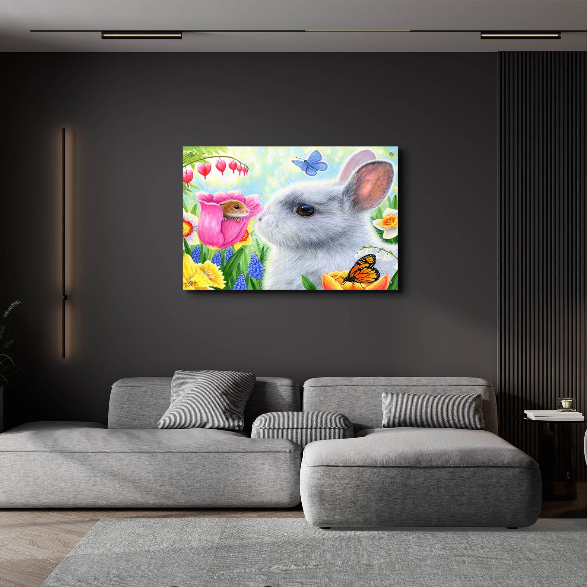 Epic Art 'Little Friend in the Tulips' by Bridget Voth, Acrylic Glass Wall Art,36x24