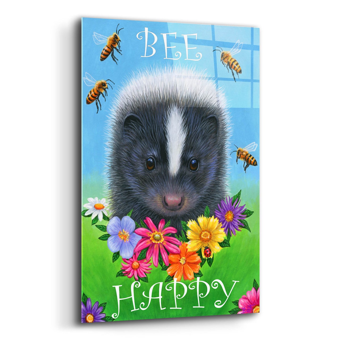 Epic Art 'Bee Happy 2' by Bridget Voth, Acrylic Glass Wall Art,12x16