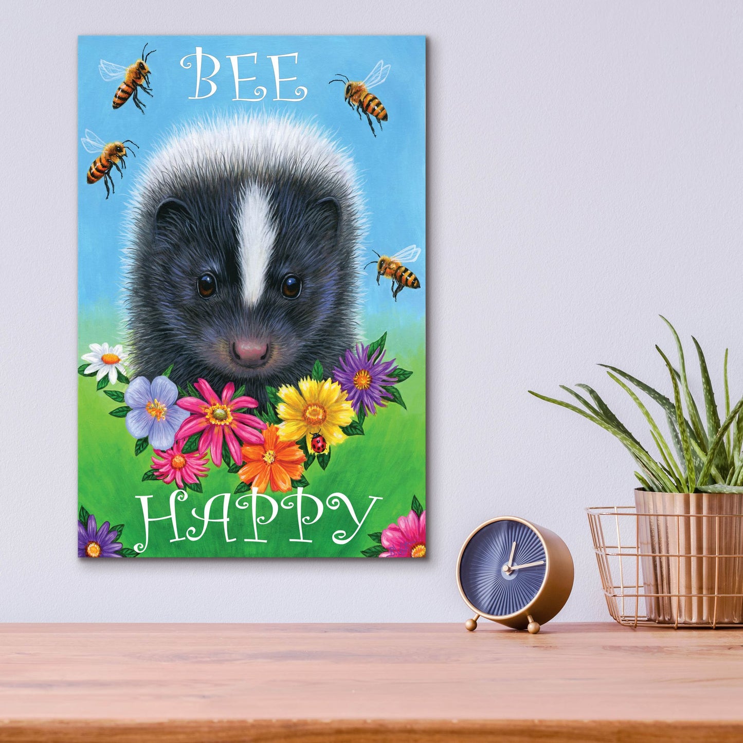 Epic Art 'Bee Happy 2' by Bridget Voth, Acrylic Glass Wall Art,12x16