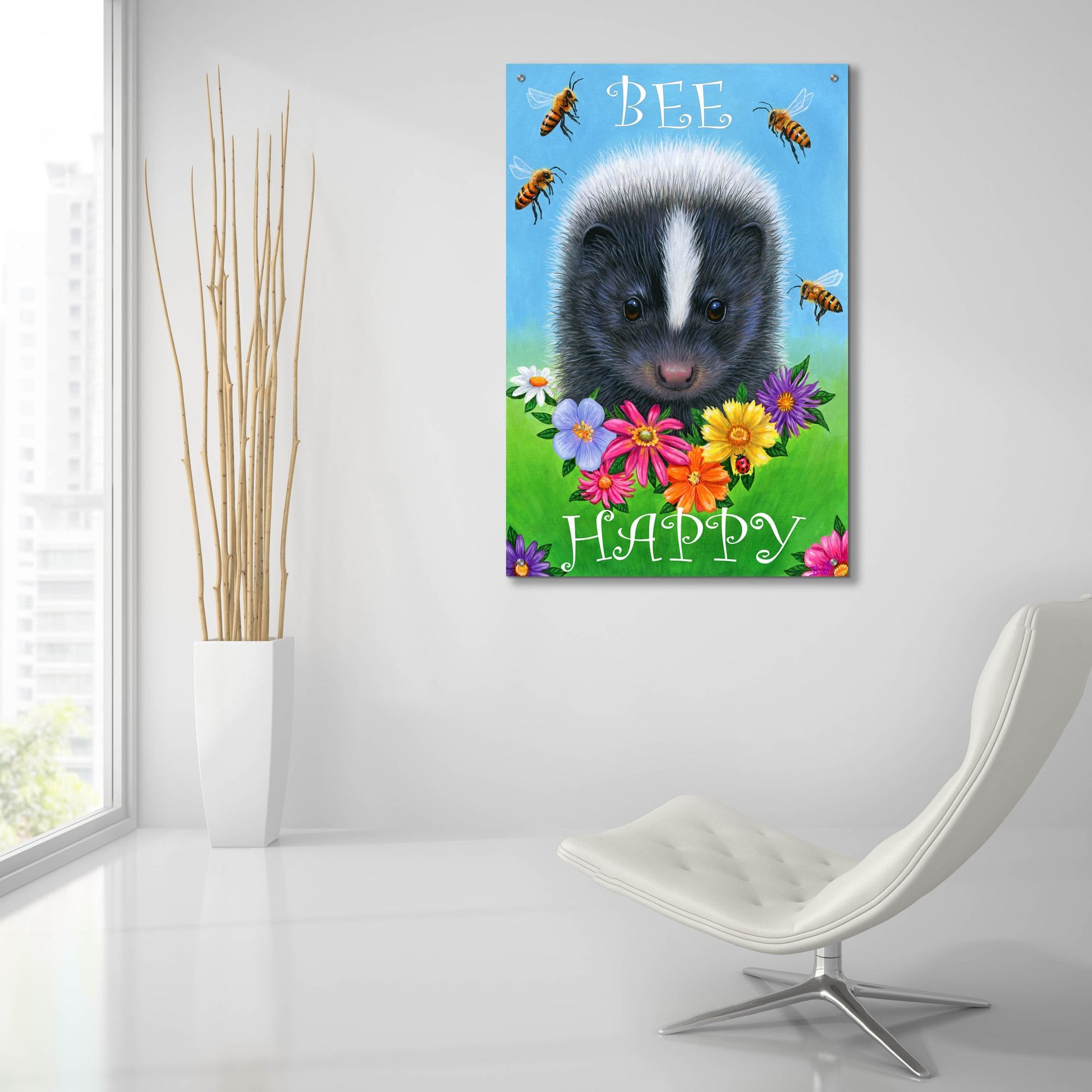 Epic Art 'Bee Happy 2' by Bridget Voth, Acrylic Glass Wall Art,24x36