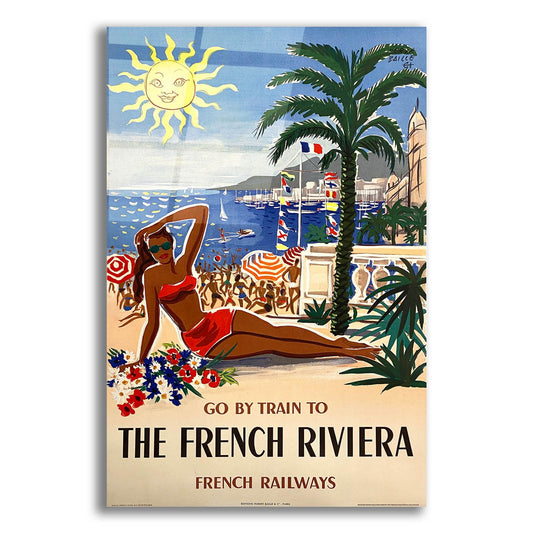 Epic Art 'Go By Train To The French Riviera 1955 By Herve Baille SNCF' by Vintage Posters, Acrylic Glass Wall Art