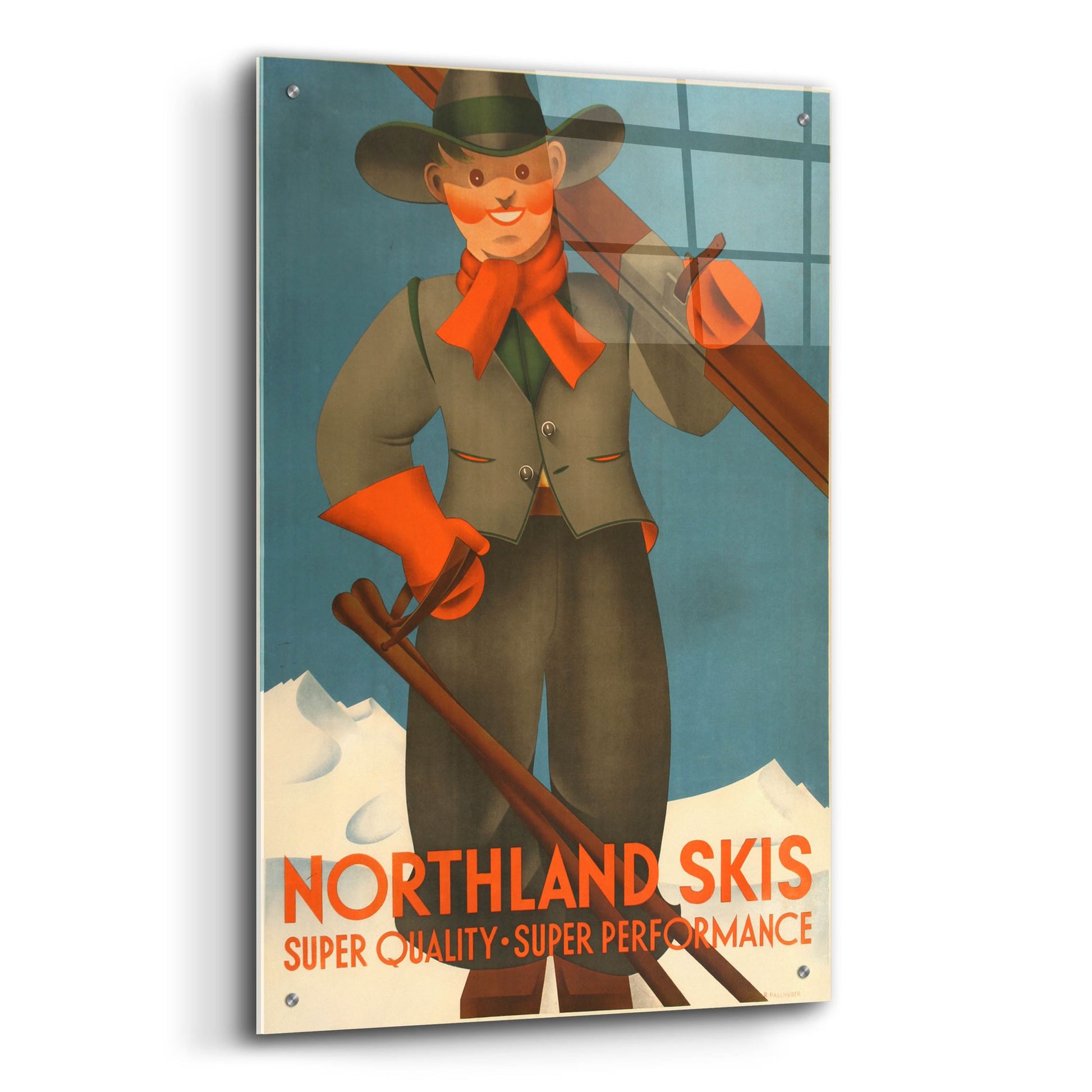 Epic Art 'Northland Skis' by Vintage Posters, Acrylic Glass Wall Art,24x36