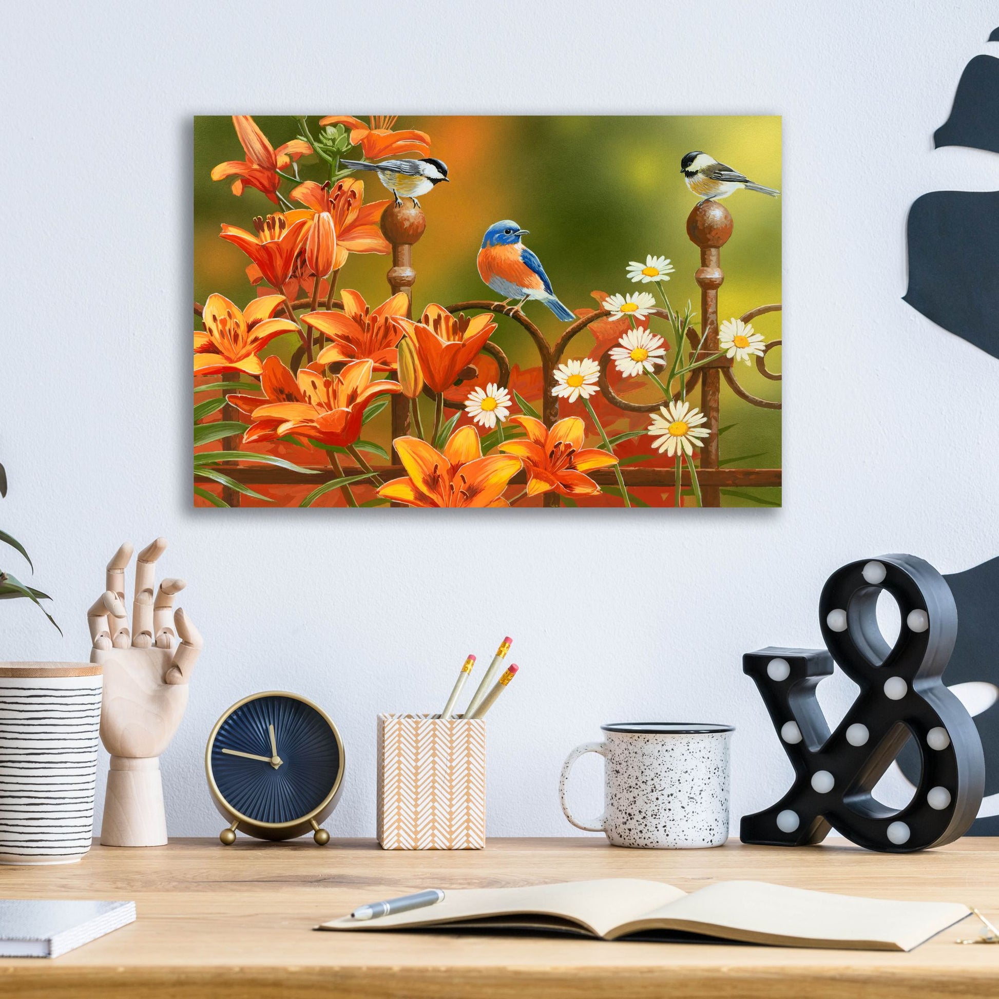 Epic Art 'Rusty Fence and Lilies' by William Vanderdasson, Acrylic Glass Wall Art,16x12