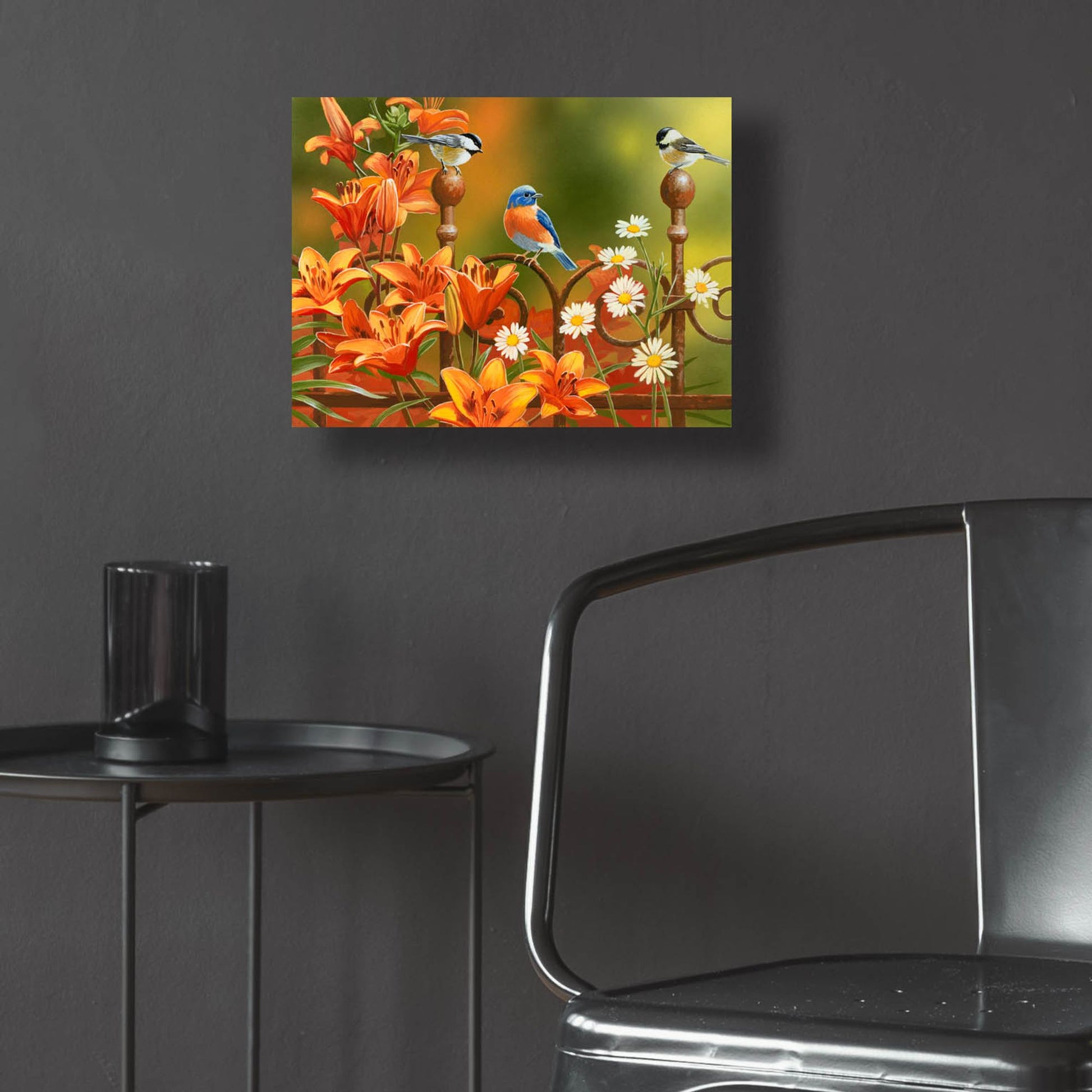 Epic Art 'Rusty Fence and Lilies' by William Vanderdasson, Acrylic Glass Wall Art,16x12