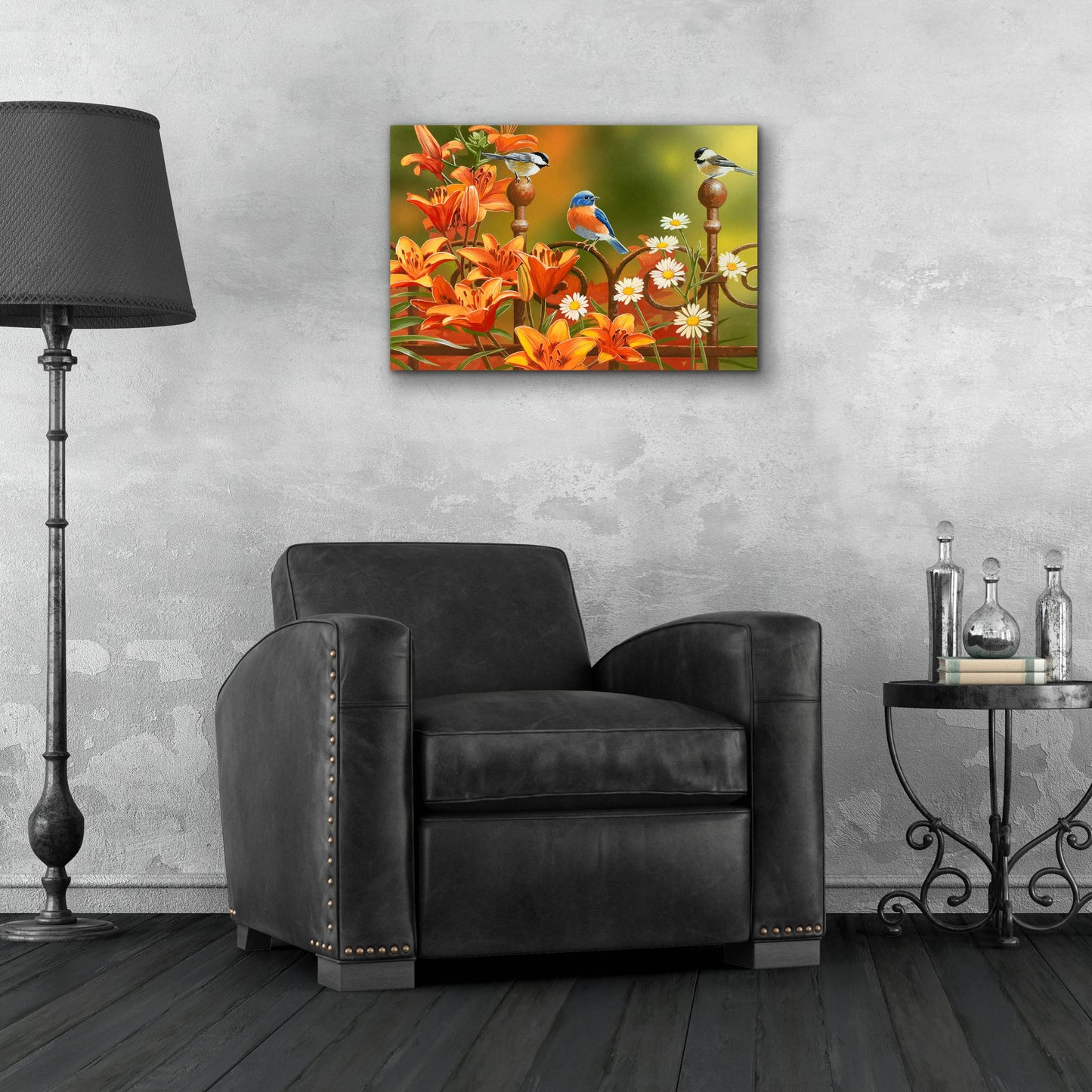 Epic Art 'Rusty Fence and Lilies' by William Vanderdasson, Acrylic Glass Wall Art,24x16