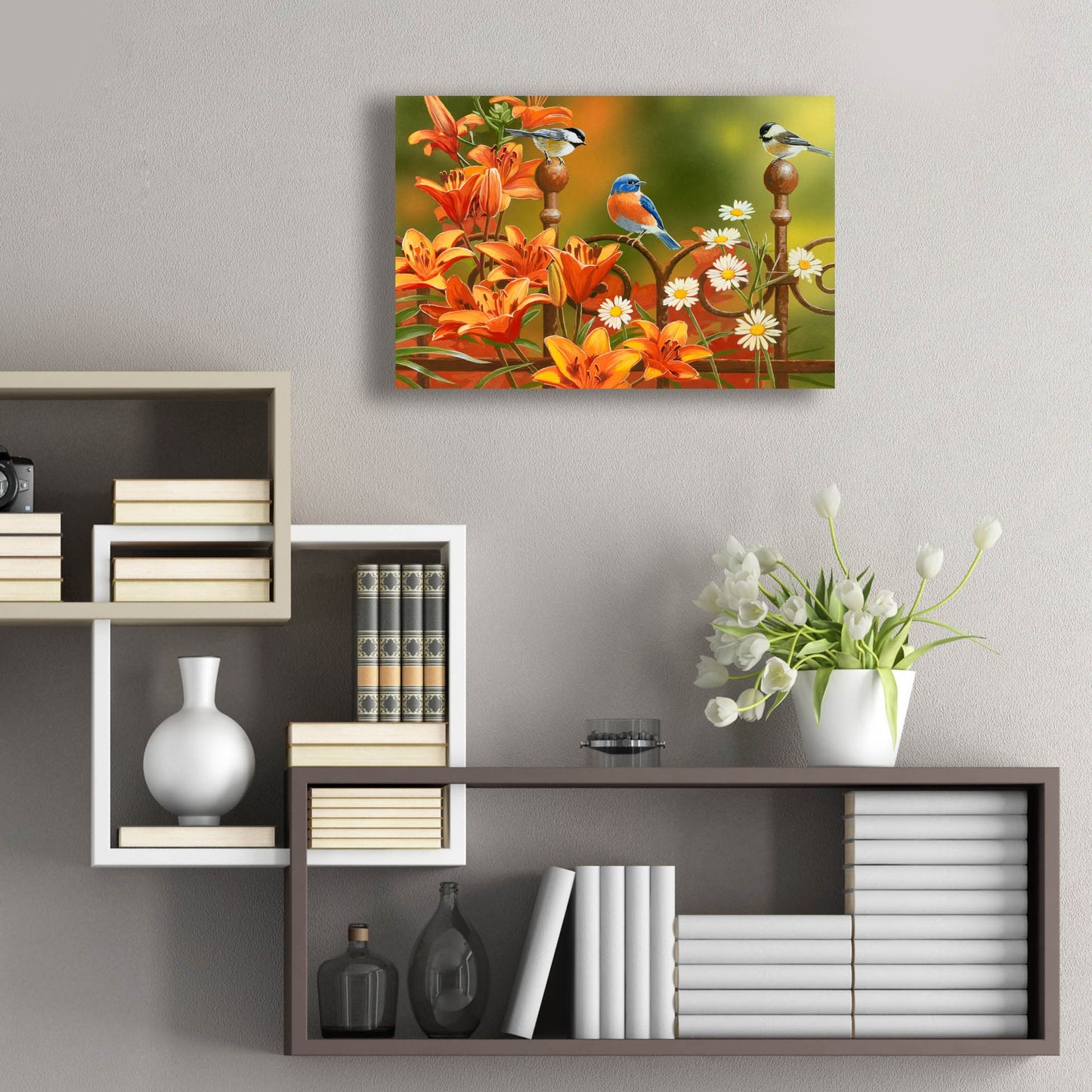 Epic Art 'Rusty Fence and Lilies' by William Vanderdasson, Acrylic Glass Wall Art,24x16