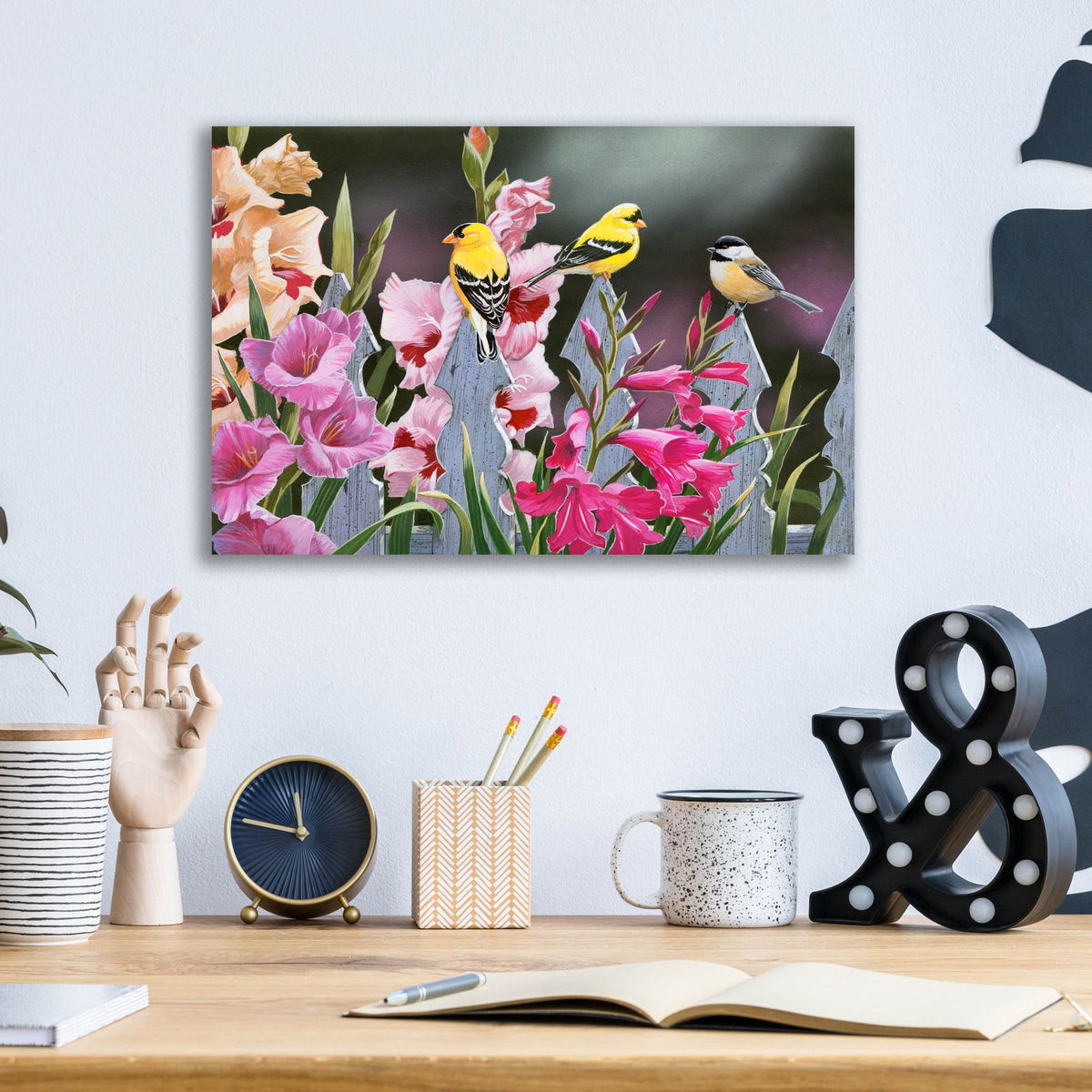 Epic Art 'Feathered Friends and Gladiolus' by William Vanderdasson, Acrylic Glass Wall Art,16x12